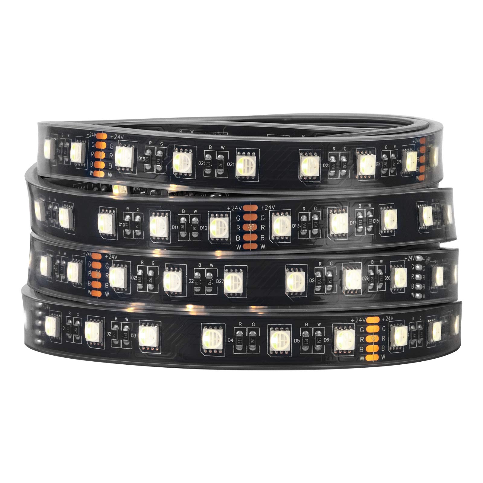 BTF-LIGHTING 5050 RGBW RGB+Cool White(6000K-7000K) 4 Colors in 1 LED Tape Light DC24V 5m 16.4ft 60LED/m Multi-Colored IP67 Black
