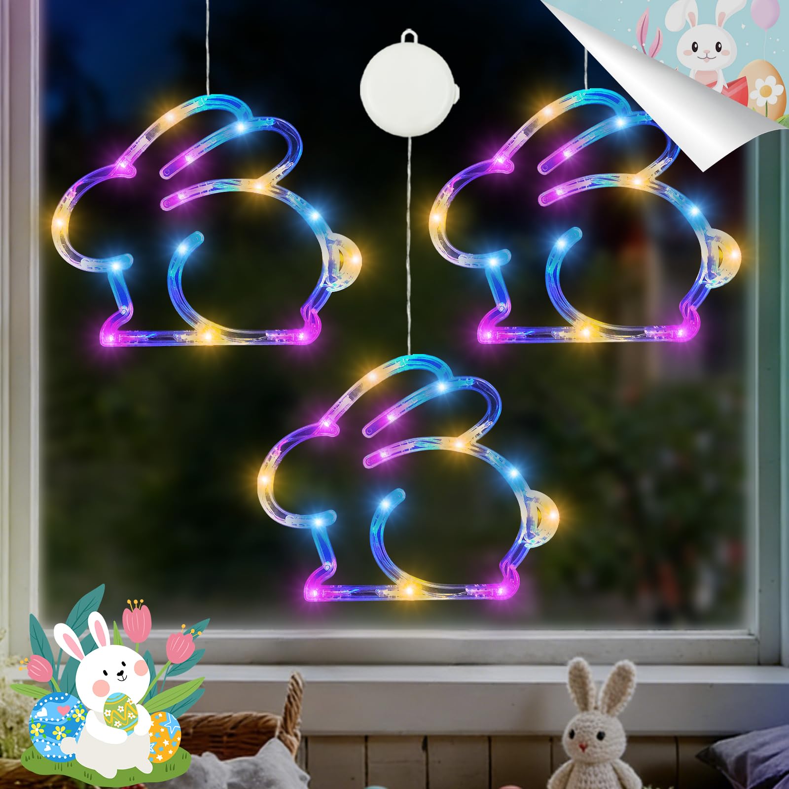 5 Pack Christmas Window Lights, Multicolor X-Mas Tree, Reindeer, Bell, Snow, Star Lights, Battery Operated Christmas Window Deco