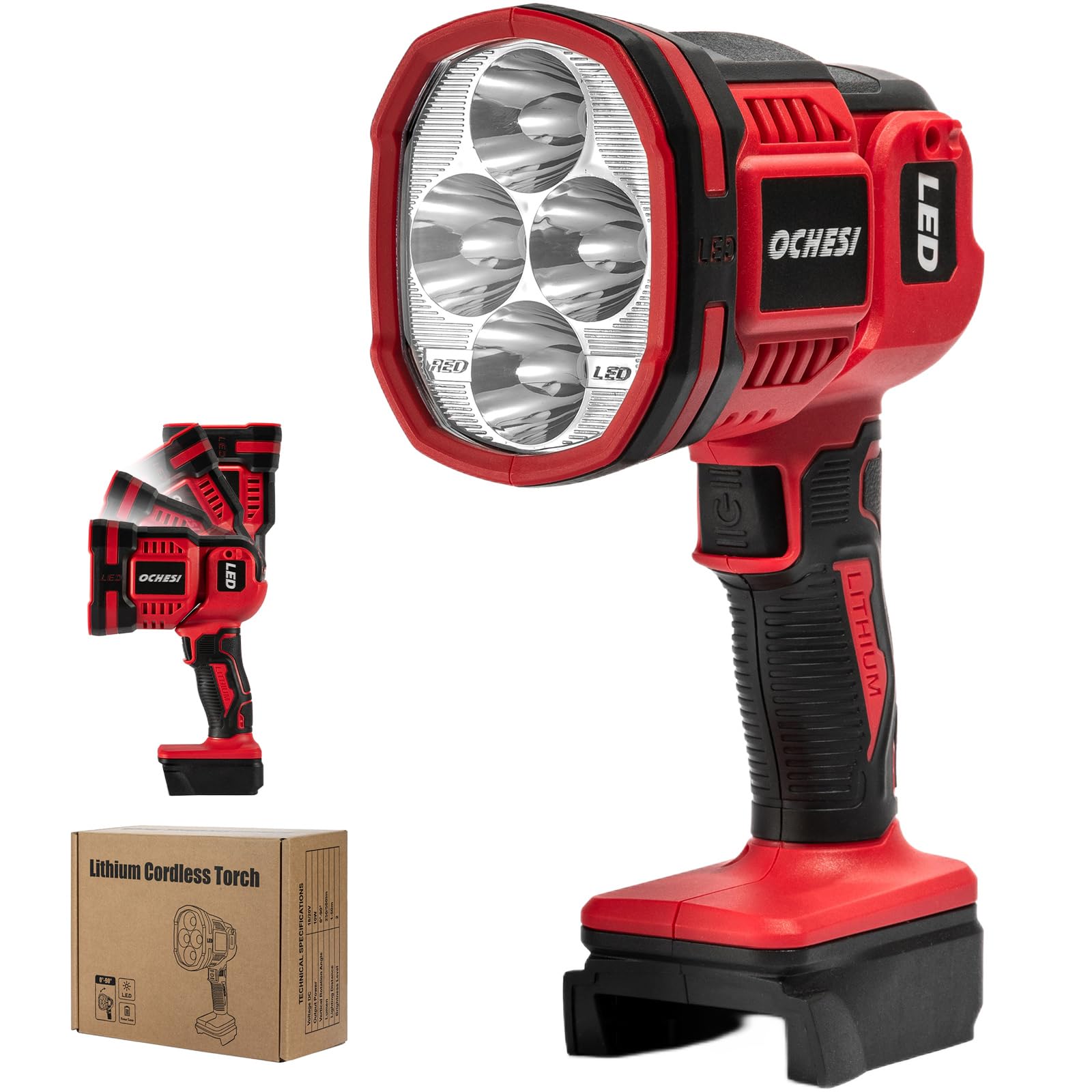 Cordless LED work light compatible with Milwaukee 18V Battery, 1500LM Handheld Spotlight with 550 Yard Distance, Flashing mode a