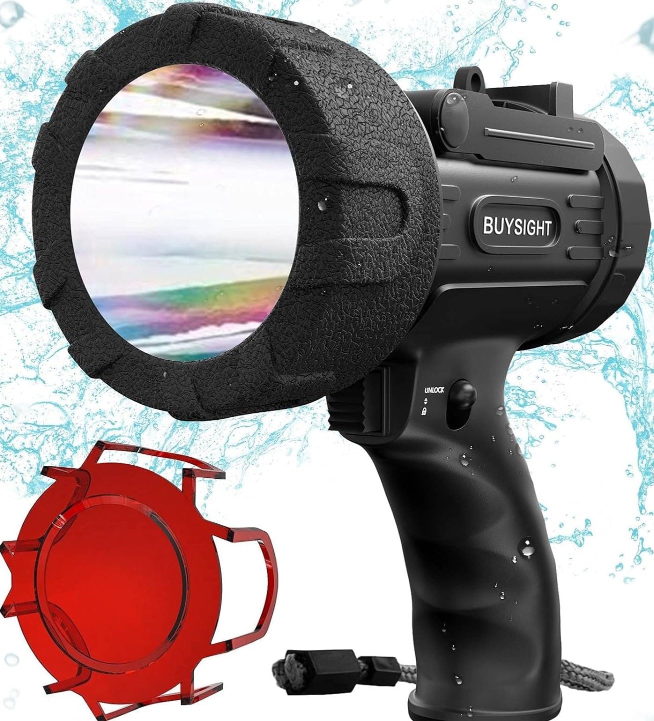 BUYSIGHT Rechargeable Spotlight Flashlight, Hand held Spotlight 200,000 lumens Waterproof Flashlight Hunting Lamp with red Filte