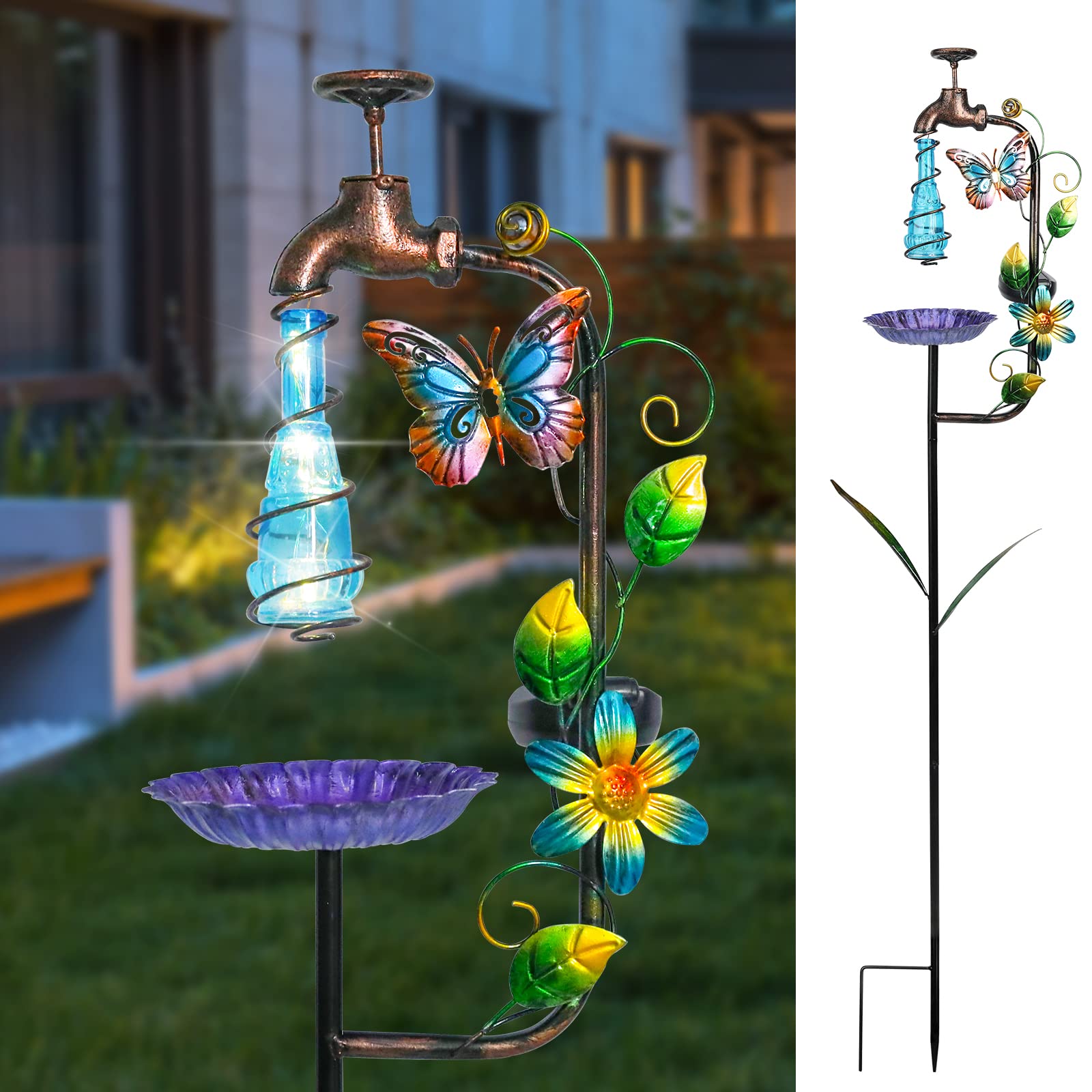 Bshine Solar Garden Decoration Outdoor Light - Waterdrop Metal Hummingbird Solar Stake,Waterproof Garden Decor Path,Lawn and Yar
