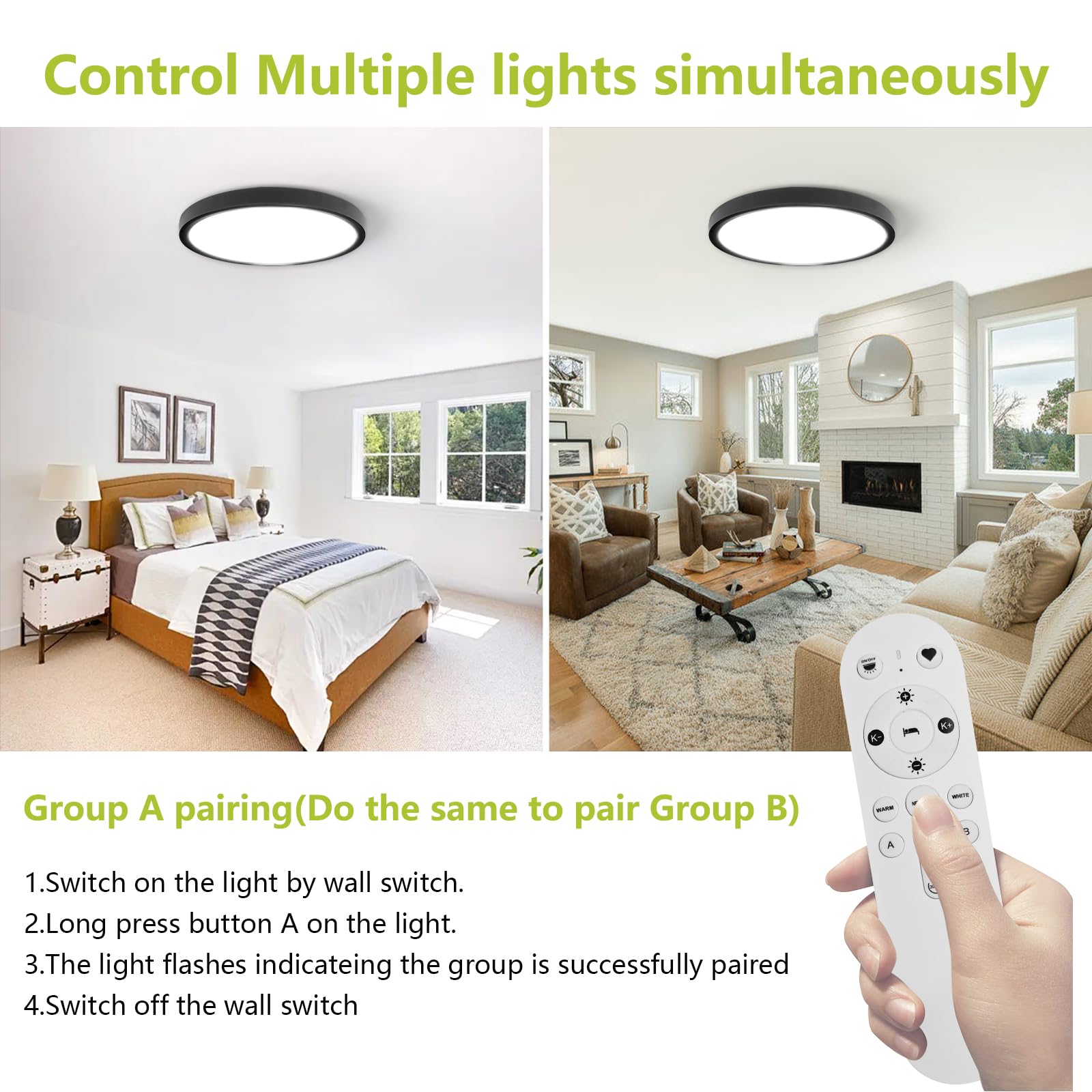 YELIOLED 20 Inch LED Flush Mount Ceiling Light, 42W 4200LM Dimmable, Color Temp 2700K-6500K, Remote Control, Black