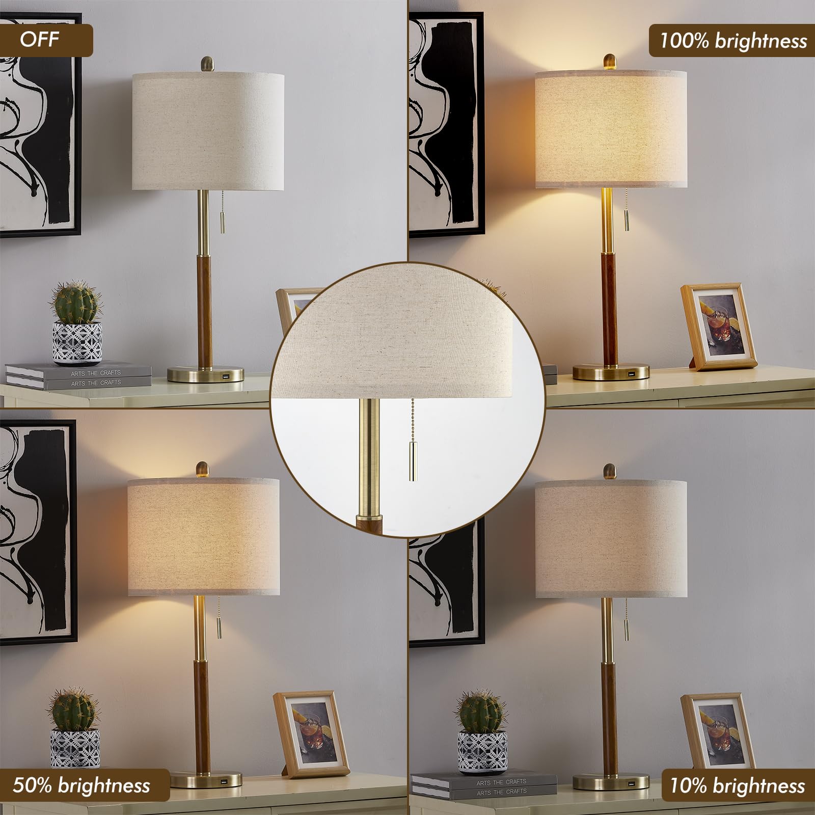 Yameiwan 28'' Gold Bedside Lamps Set Of 2 For Bedroom - Modern Table Lamp With Usb Charging Port For Living Room End Table - Nig