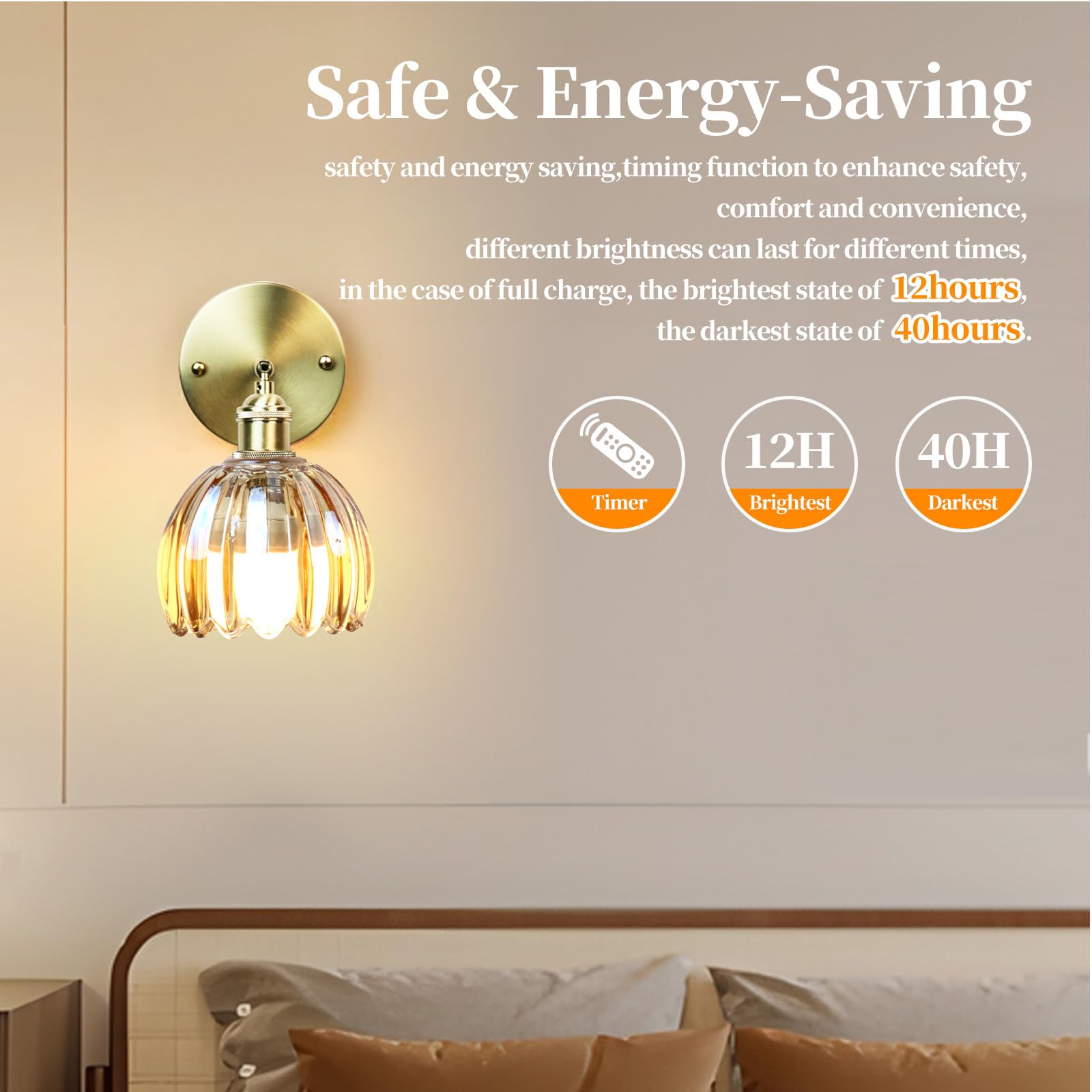 GEEZO Vintage Battery Operated Wall Sconce, Rechargeable Light with Remote, 2 Pack, Tulip Amber, Model GEEZO-Y-5