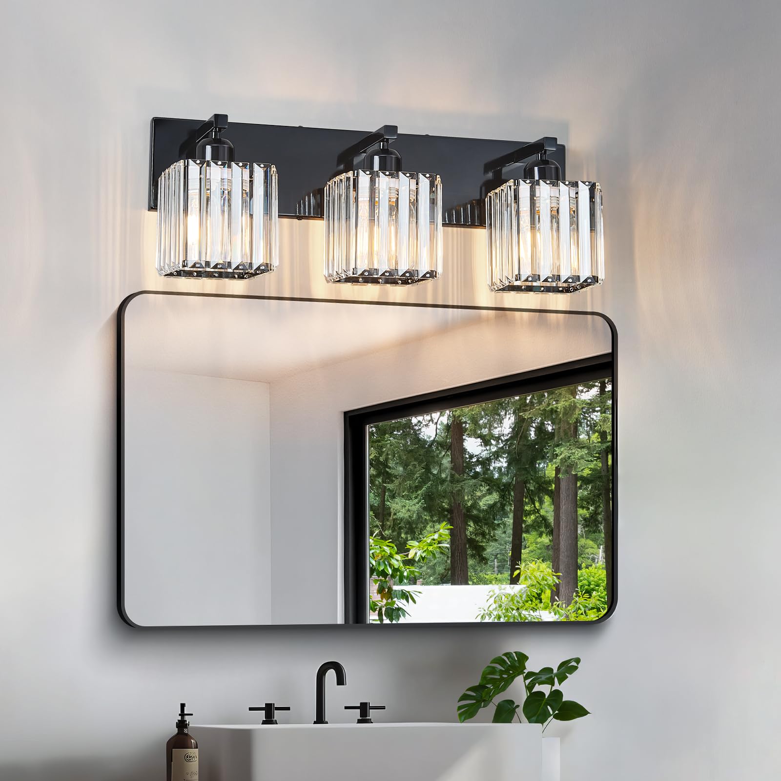 FDPBY Bathroom Vanity Light 3-Light Plating Black Crystal Wall Fixture Model 002