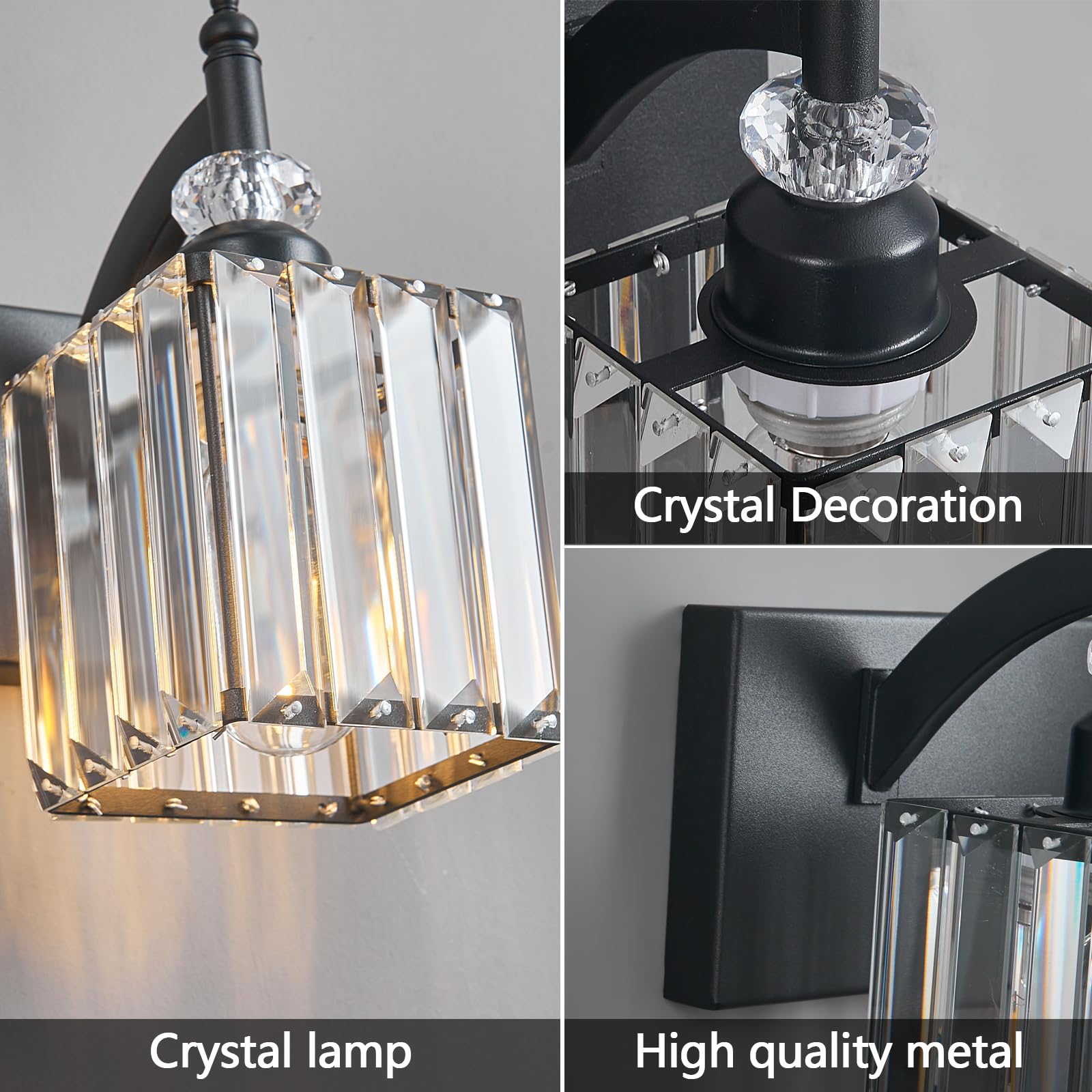 BBLLWJ Crystal Vanity Light Fixture - 5-Light Black Modern Bathroom Lighting, Model 655