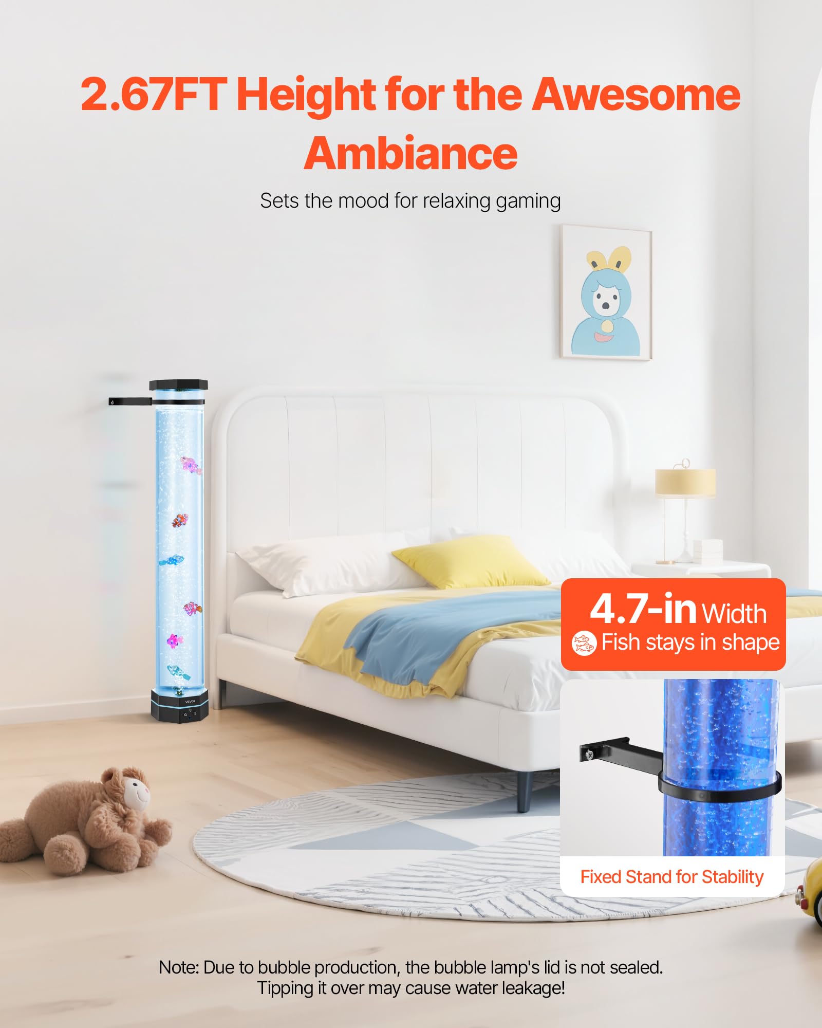 VEVOR Sensory Bubble Tube Lamp, 5 ft Plastic Bubble Fish Tube, Colorful with 10 Floating Fish & Remote Control, Model 8804B