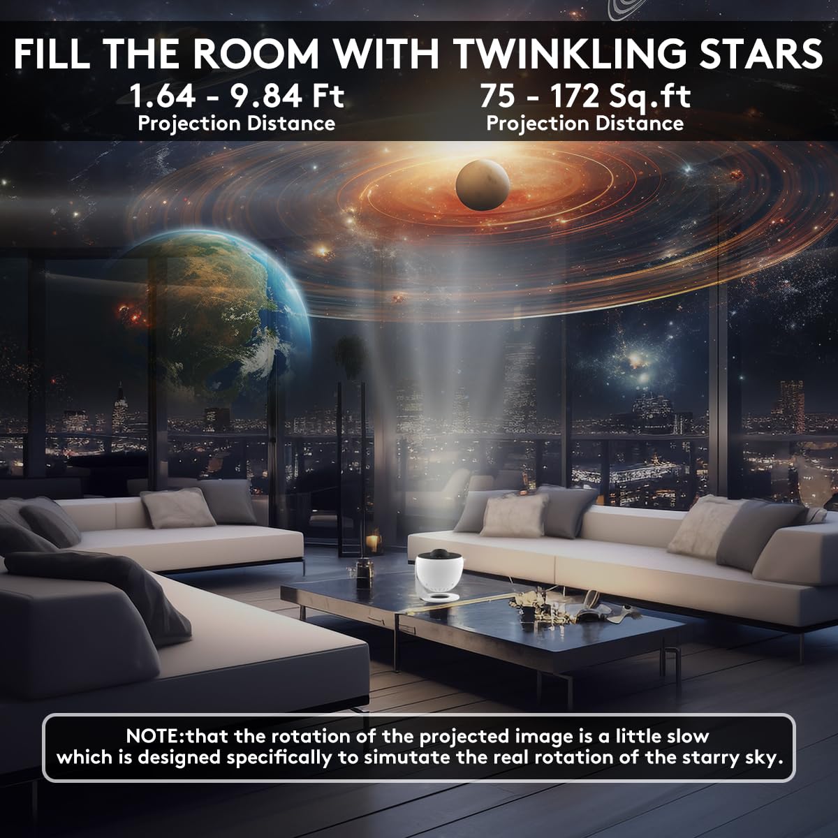 SIXDEFLY Galaxy Projector 13-in-1, 360° Rotating Star Light, White, Model SIX-XKTYD-BAI