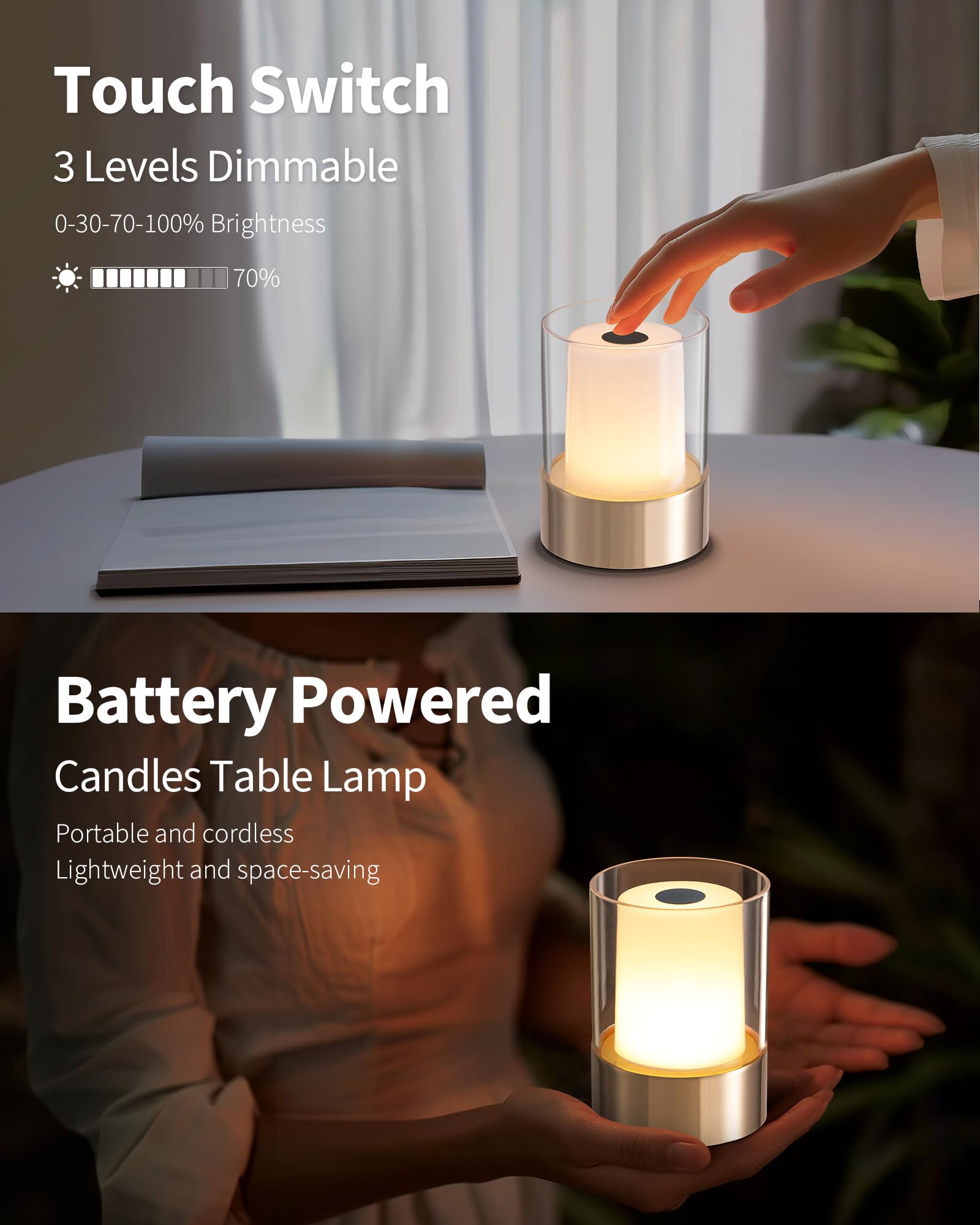 NEWSEE 4 Mini Dining Table Light 2 Pack for Buffet Restaurant, Outdoor Waterproof Lamps for Bathroom Camping, Rechargeable Cordl