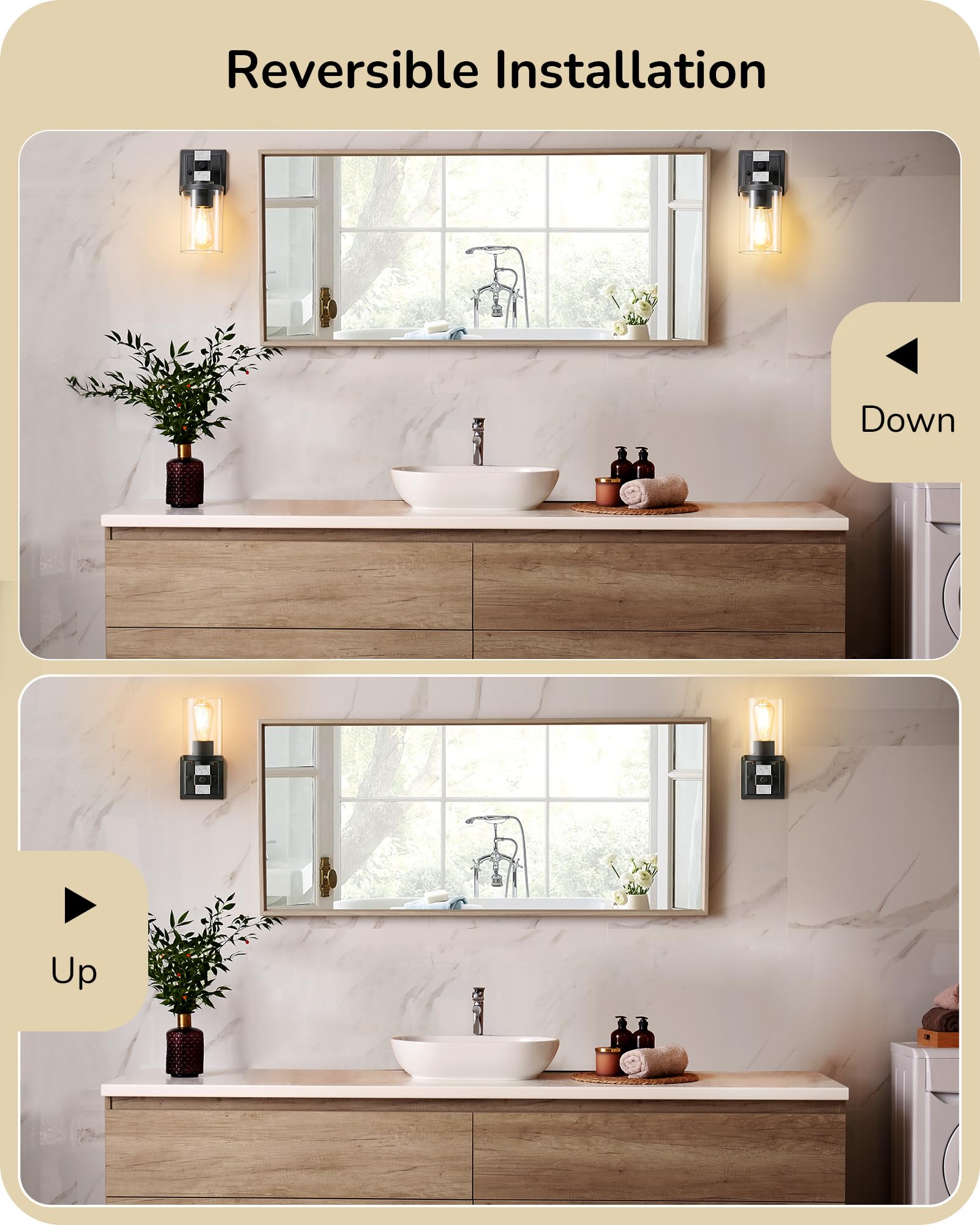 EDISHINE Wall Sconces Set of 2, Industrial 1-Light Vanity Light Fixtures, Metal with Clear Glass Shade, White Finish, Model HHVL02L