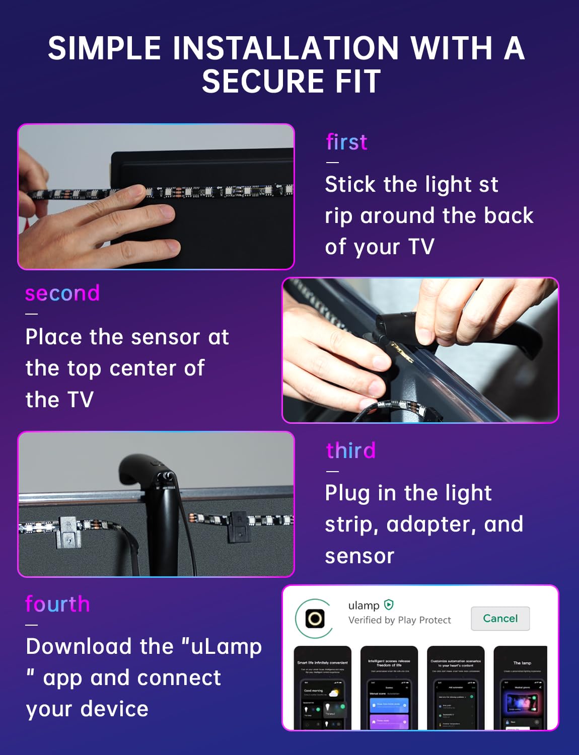 Qtu Tv Led Backlight Sync To Screen - 11.5Ft Led Lights For 32-50 Inch Tvs & Pc Monitors  Smart App Control Tv Lights That Change With Tv  Usb-C Powered Rgb Strip Lighting