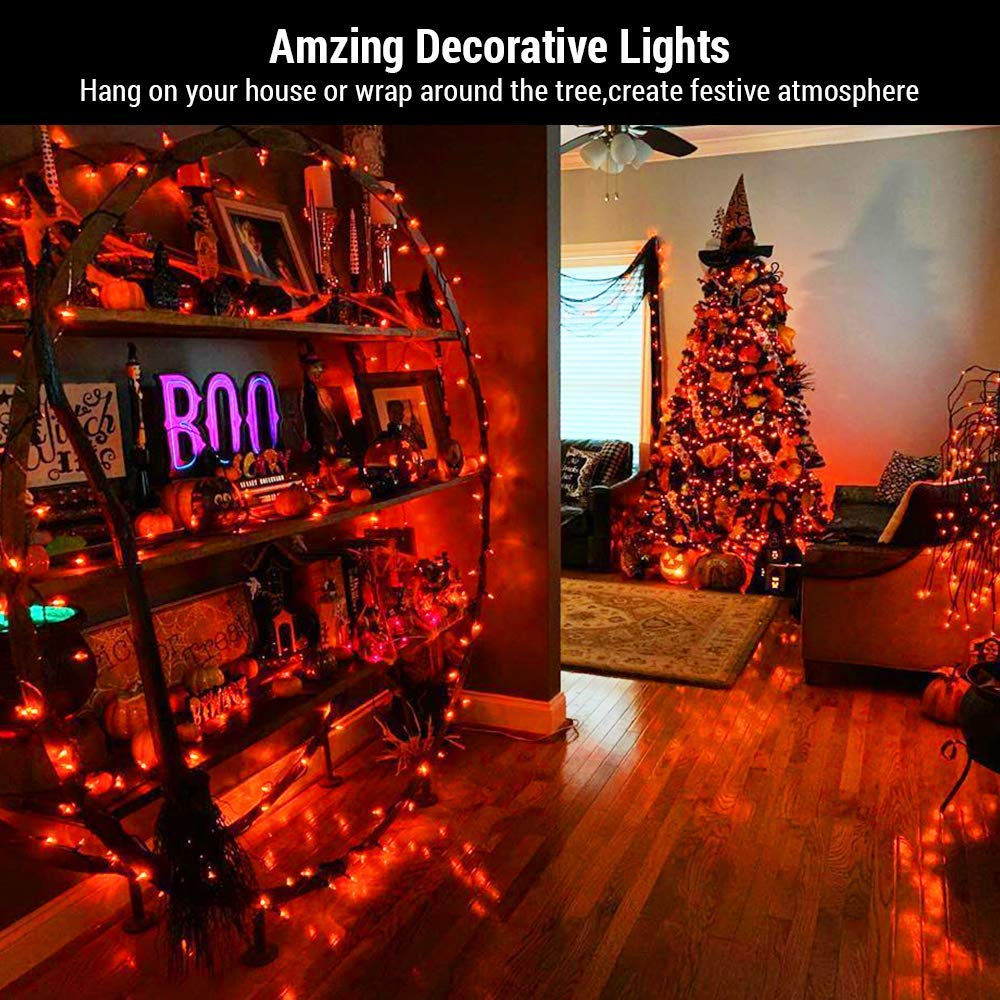 Brizlabs 300 Counts Orange Halloween Lights, Halloween Lights Connectable, Ul Certified Mini Halloween Lights, Incandescent Orange Lights String For Indoor Outdoor Halloween Christmas Tree Decor