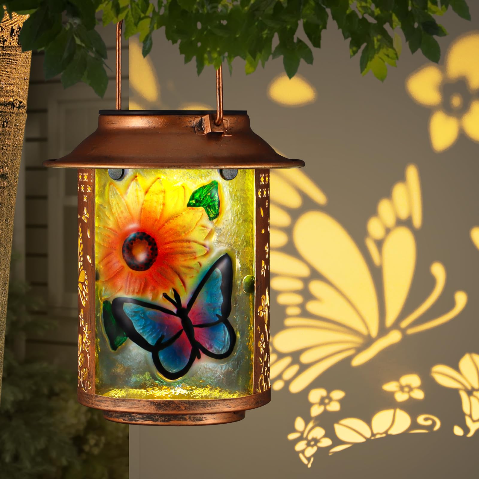 Butterfly Solar Lanterns Outdoor Waterproof, Birthday Gifts for Women Mom Grandma , Metal Garden Decor Hanging Solar Lights Outs