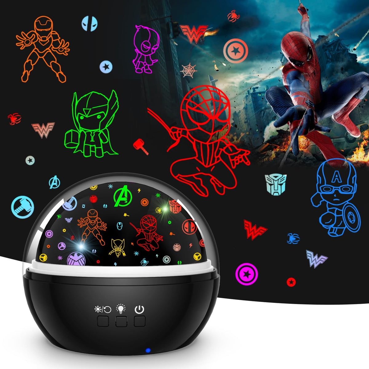 Superhero Night Light for Boys, Spiderman Projector Night Light for Kids, Star Projector Night Light for Room Decor, 360 Degree 