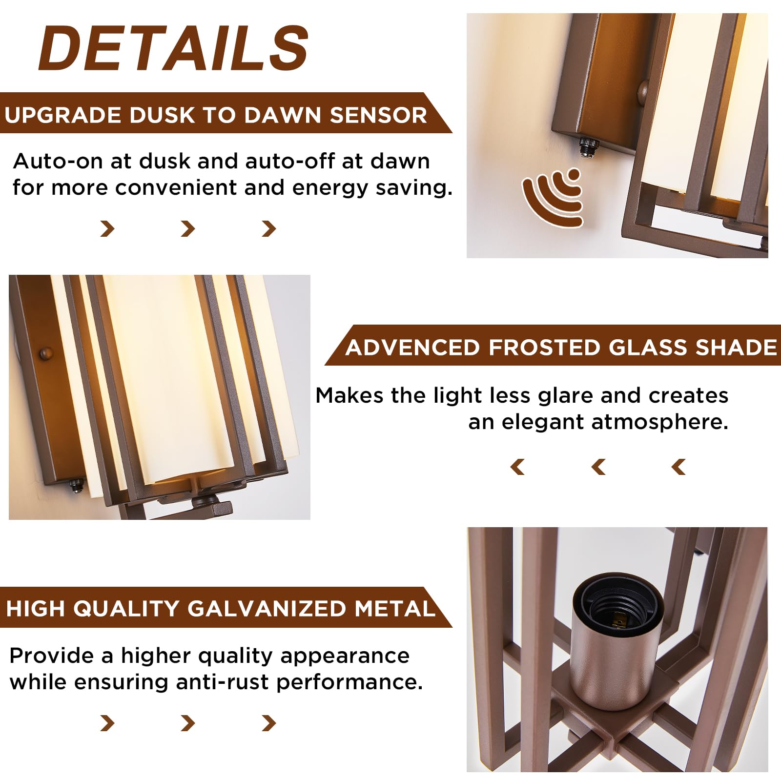 15.35''H Matte Brown Outdoor Wall Light Large Outdoor Wall Lantern Oil Rubbed Bronze Exterior Light Fixture Waterproof Metal Wit