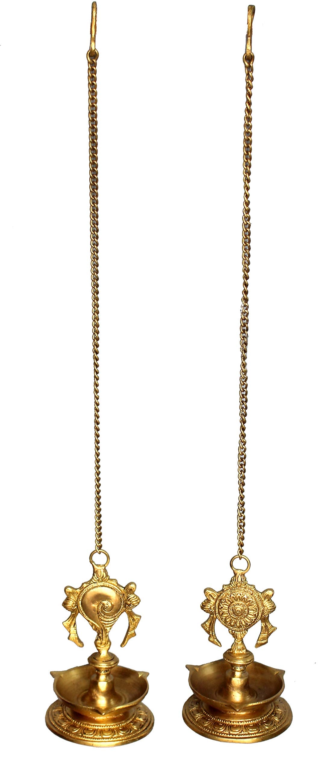 Stonkraft Brass Hanging Diya - Golden Oil Lamp For Home & Office, 25.75 Length, Model: Brass-Hanging-Diya