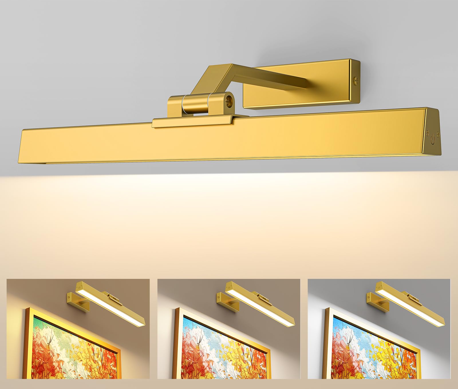 Afyuol Picture Lights for Wall, Battery Operated Picture Light 16in Gallery Light for Paintings CCT Dimmable Recharging Battery 