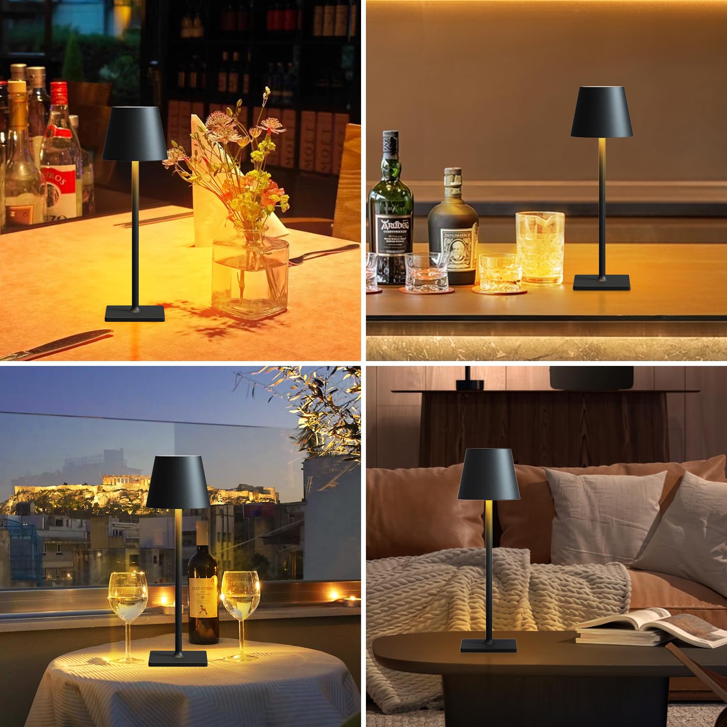 Whitepoplar Led Cordless Table Lamp: 6000Mah Rechargeable Battery Operated Desk Lamp, 3 Color Stepless Dimmable Touch Lamp, Ip65