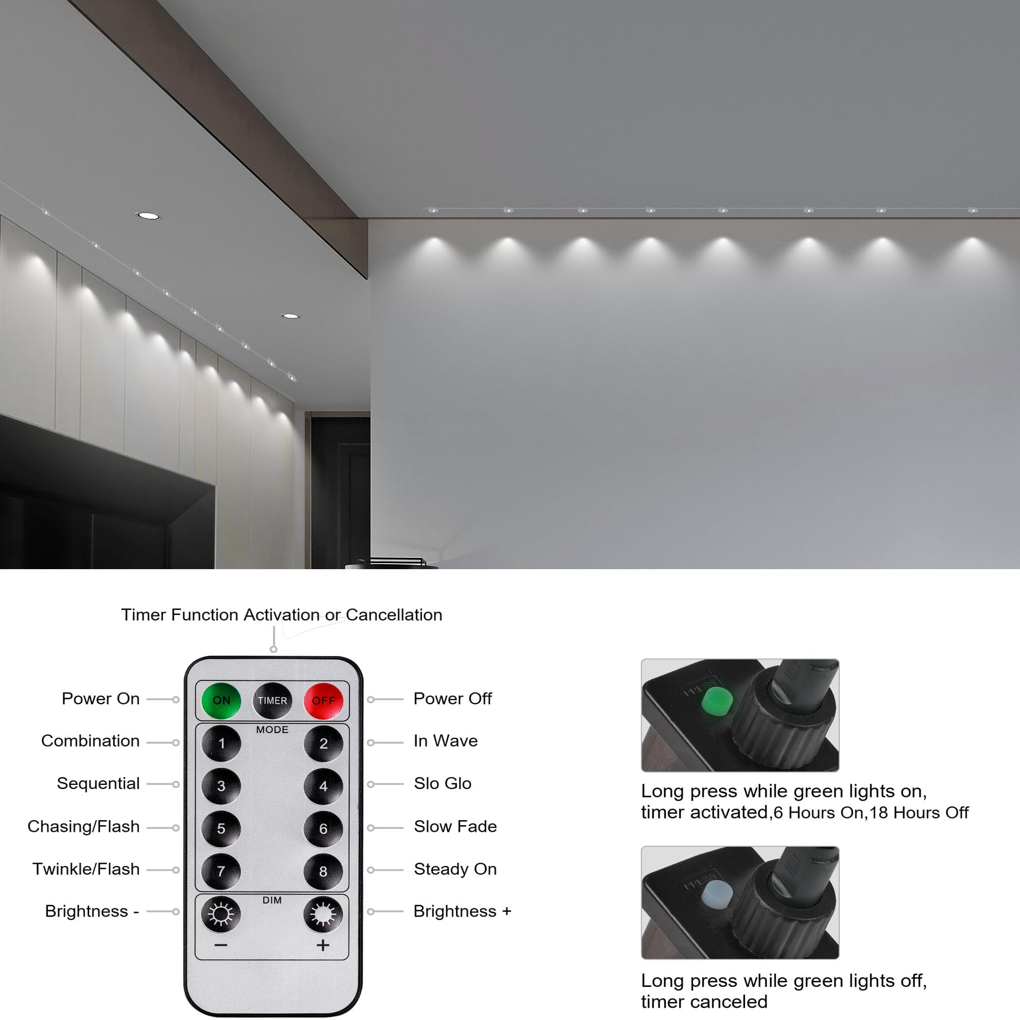 MERRIMAX M 50ft 36LED Outdoor String Lights, Waterproof, 8 Modes, Remote Control, White, Model MLS-D24V6WUIC-O