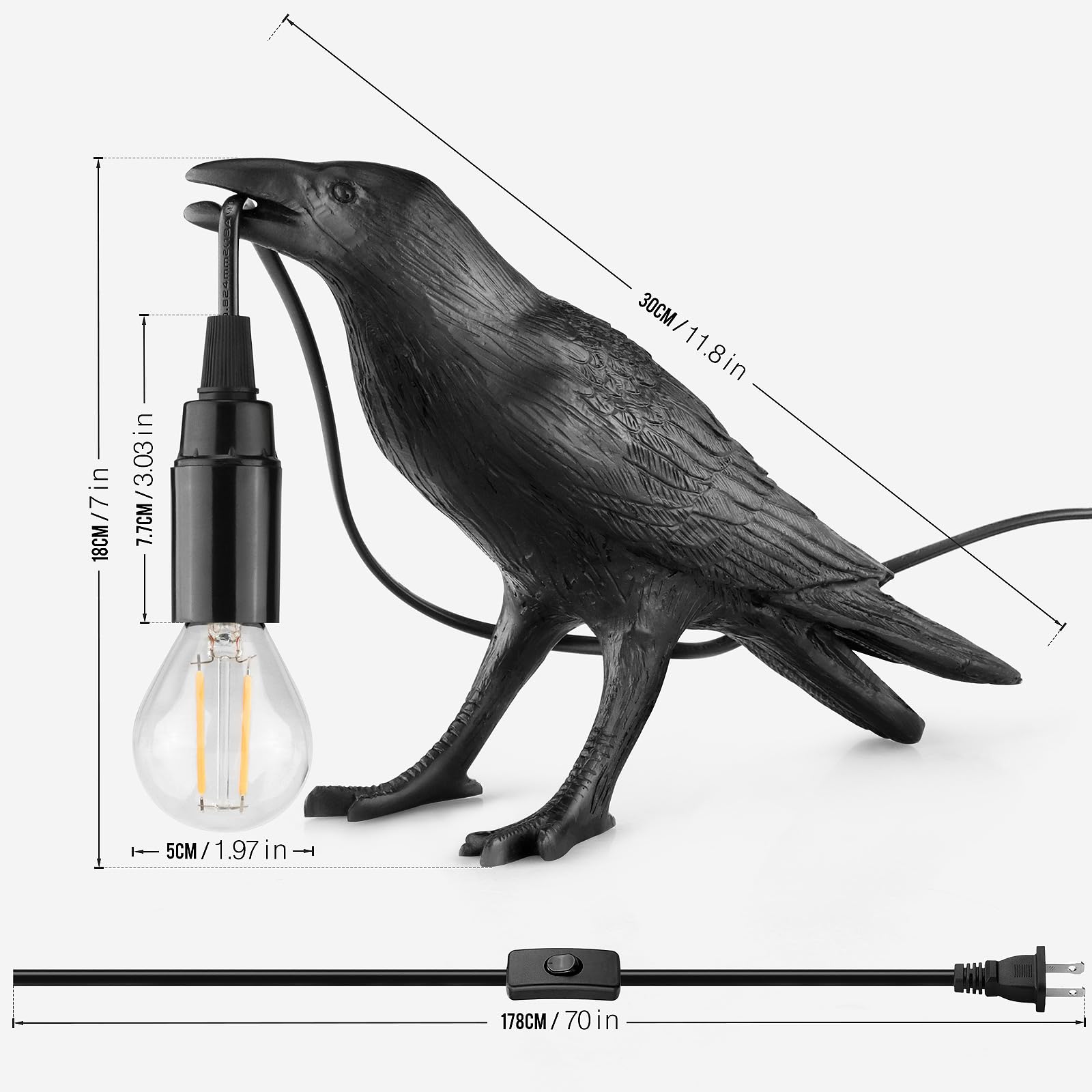 LYOOWNG Crow Lamp - Gothic Raven Table Lamp for Bedroom & Living Room Decor, Halloween Black Crow Design, Model Crow Lamp 01