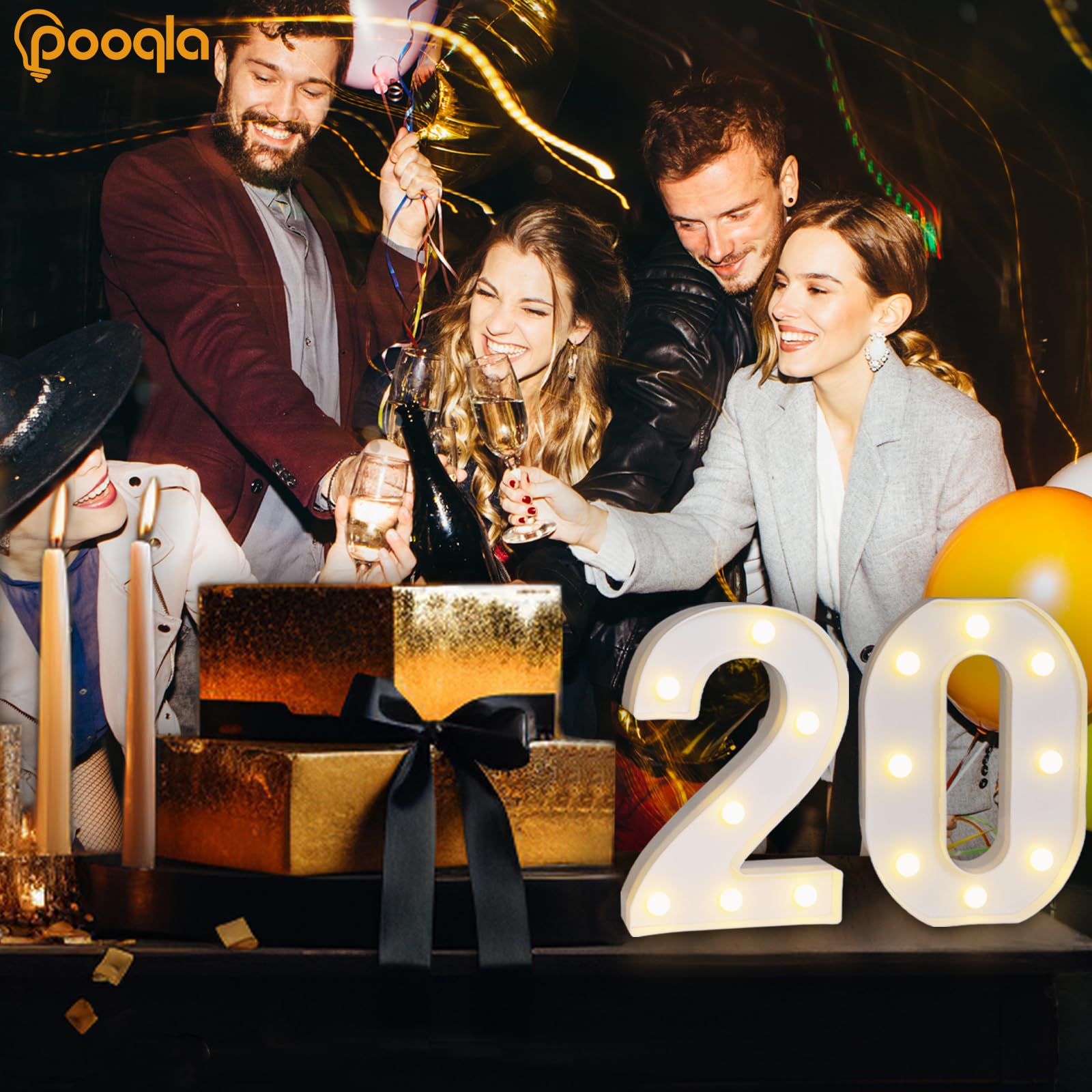 Pooqla Decorative Led Light Up Number Letters, White Plastic Marquee Number Lights Sign For 20Th Birthday Party Wedding Decor Battery Operated Number (20)