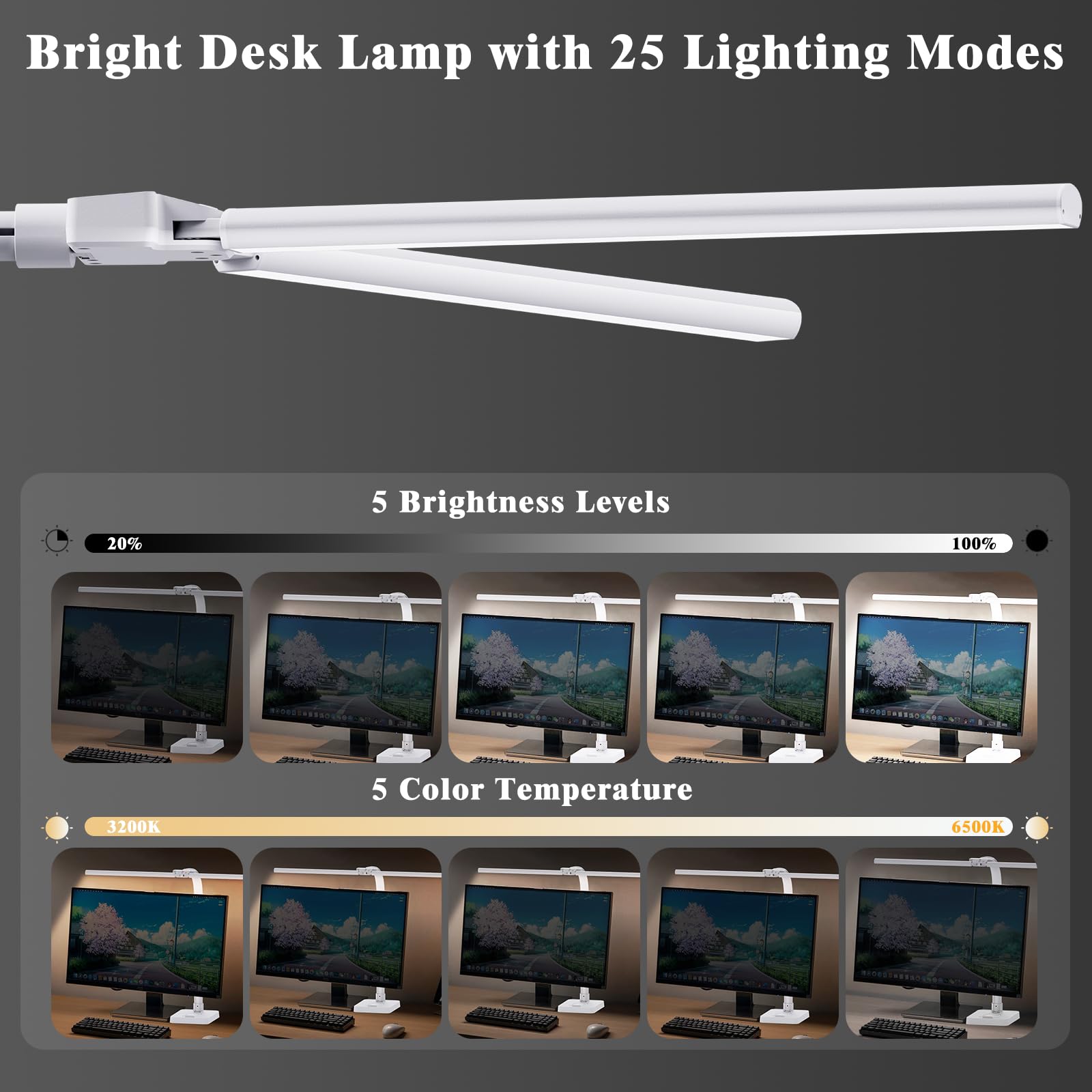 GAEFURY LED Desk Lamp - 24W Eye-Caring Light with Phone Holder, Adjustable Gooseneck, White, Model Td01-2