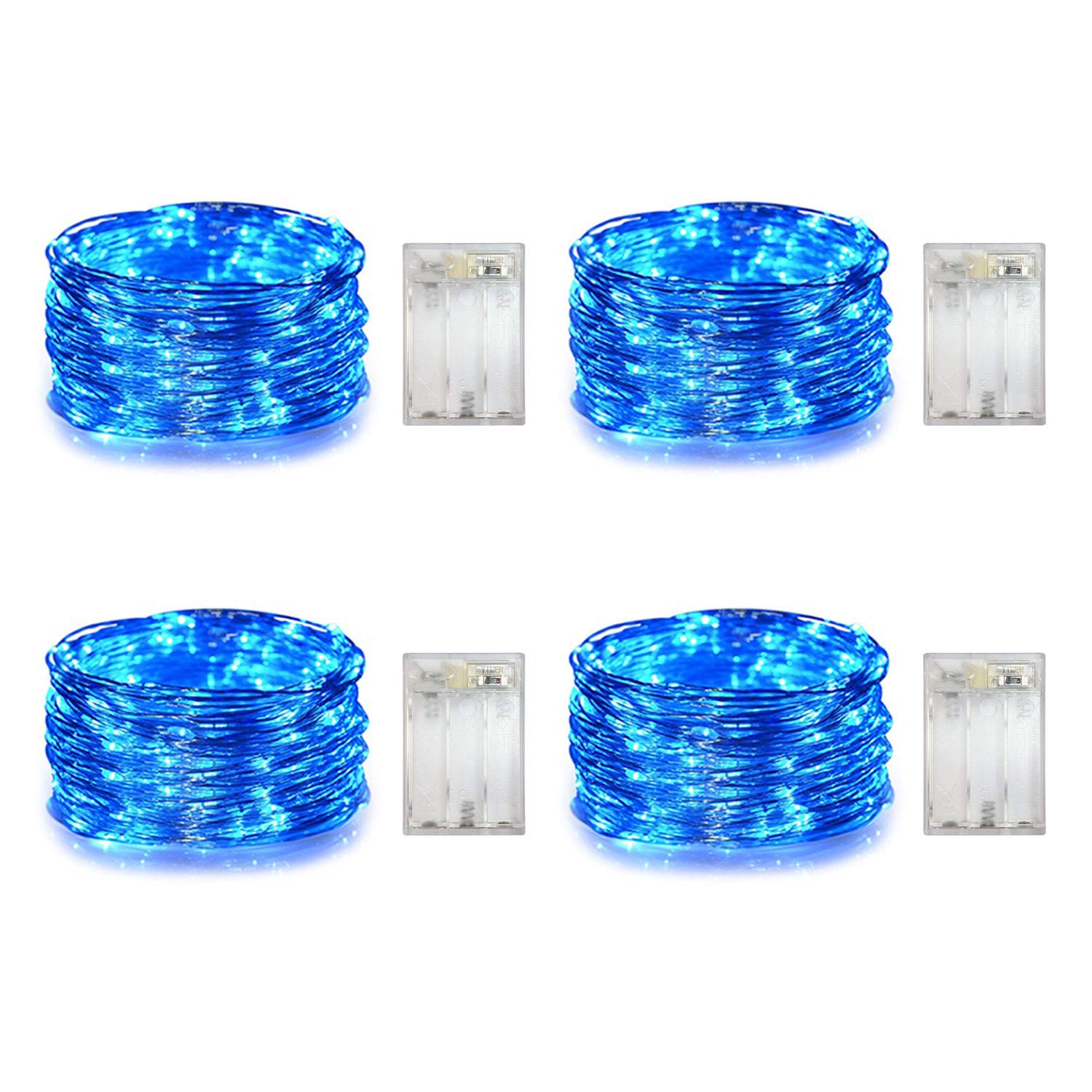 yongzhenlite 4 Pack Battery Operated LED Fairy Lights with Timer, 10 Feet, Blue, Indoor Mini Lights for Wedding & Holiday Decoration