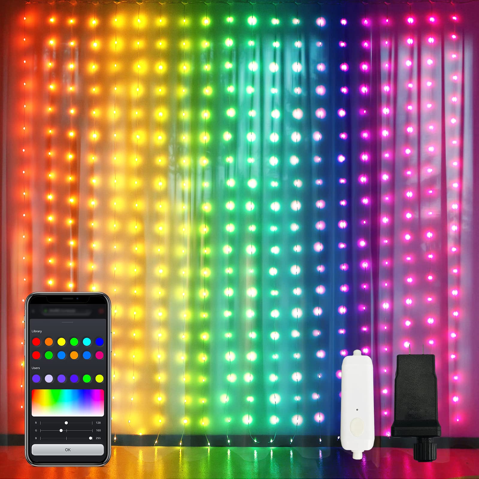 JMEXSUSS App-Controlled Color Changing Curtain Lights, 400 LED RGB String Lights for Halloween, Bedroom, Window, Wall, Party, Ba