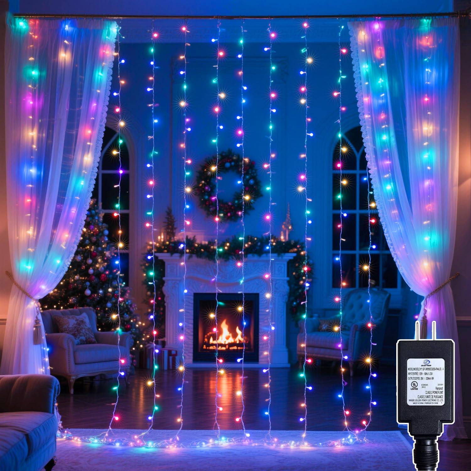 Soagrc 200 LED Rainbow Curtain String Lights, Waterproof, 9.8x6.6FT, 8 Modes, Multicolor, Model BG-CL3M3-306L01