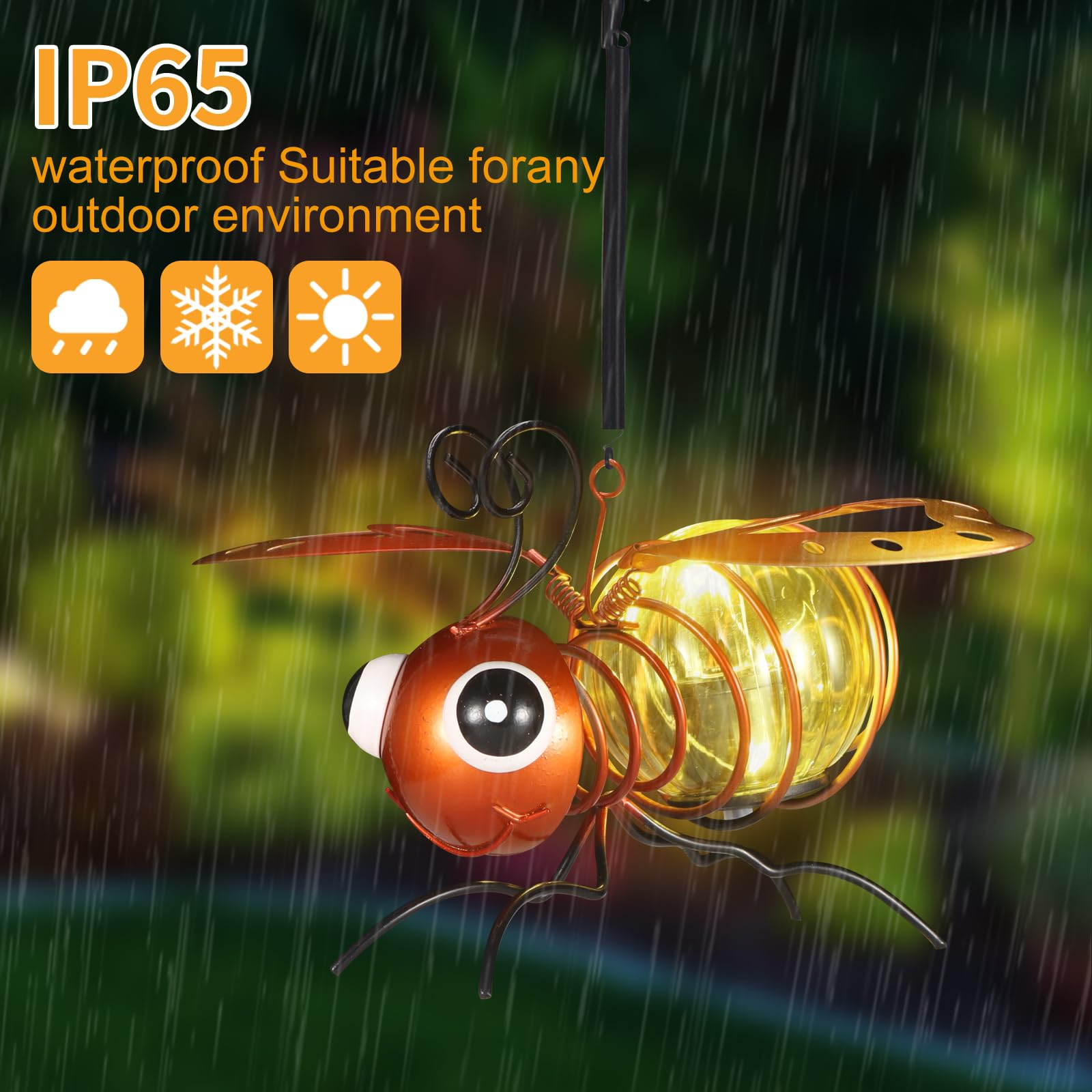 2 Pack Bee Solar Outdoor Hanging Lantern Creative Small Sculpture Lights Durable Waterproof Lamp Suitable For Festivals Garden Decor Birthday Gifts For Grandma Mom Women Girl