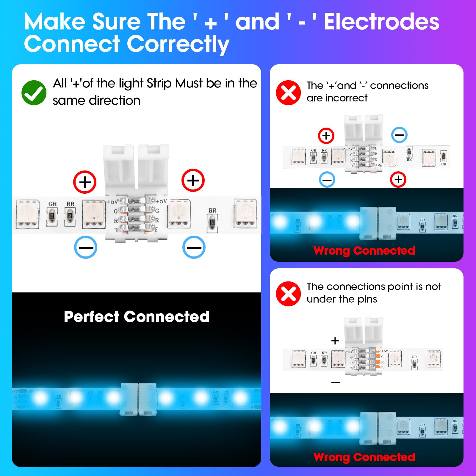 Wenhsin 10-Packs 4-Pin Led Connectors For Led Strip Lights 8Mm Width Unwired Gapless Solderless Adapter Extension