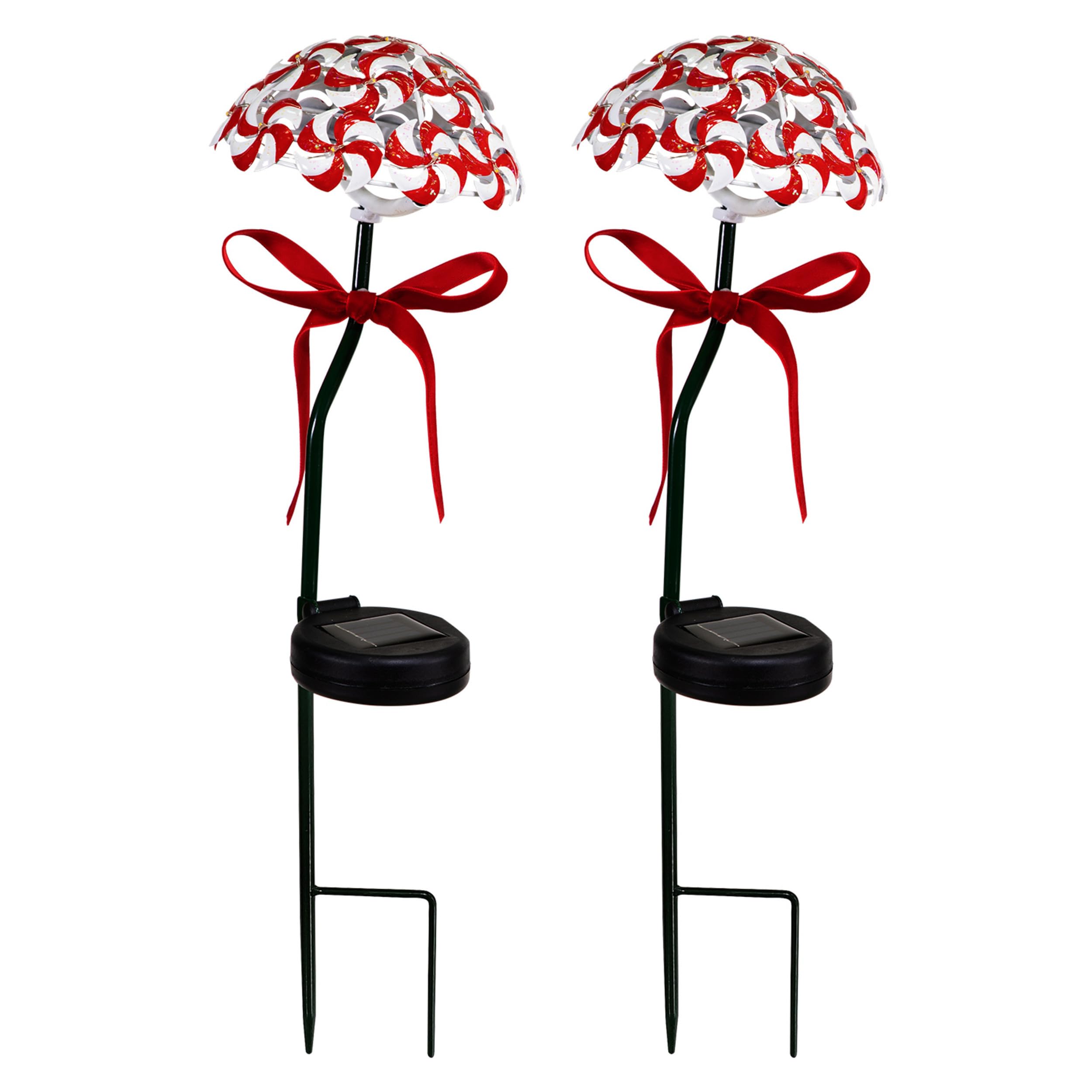 Alpine Corporation 20 Tall Outdoor Solar Candy Cane Lawn Stakes with LED Lights, Set of 2 Outdoor Christmas Holiday Decor, Red a