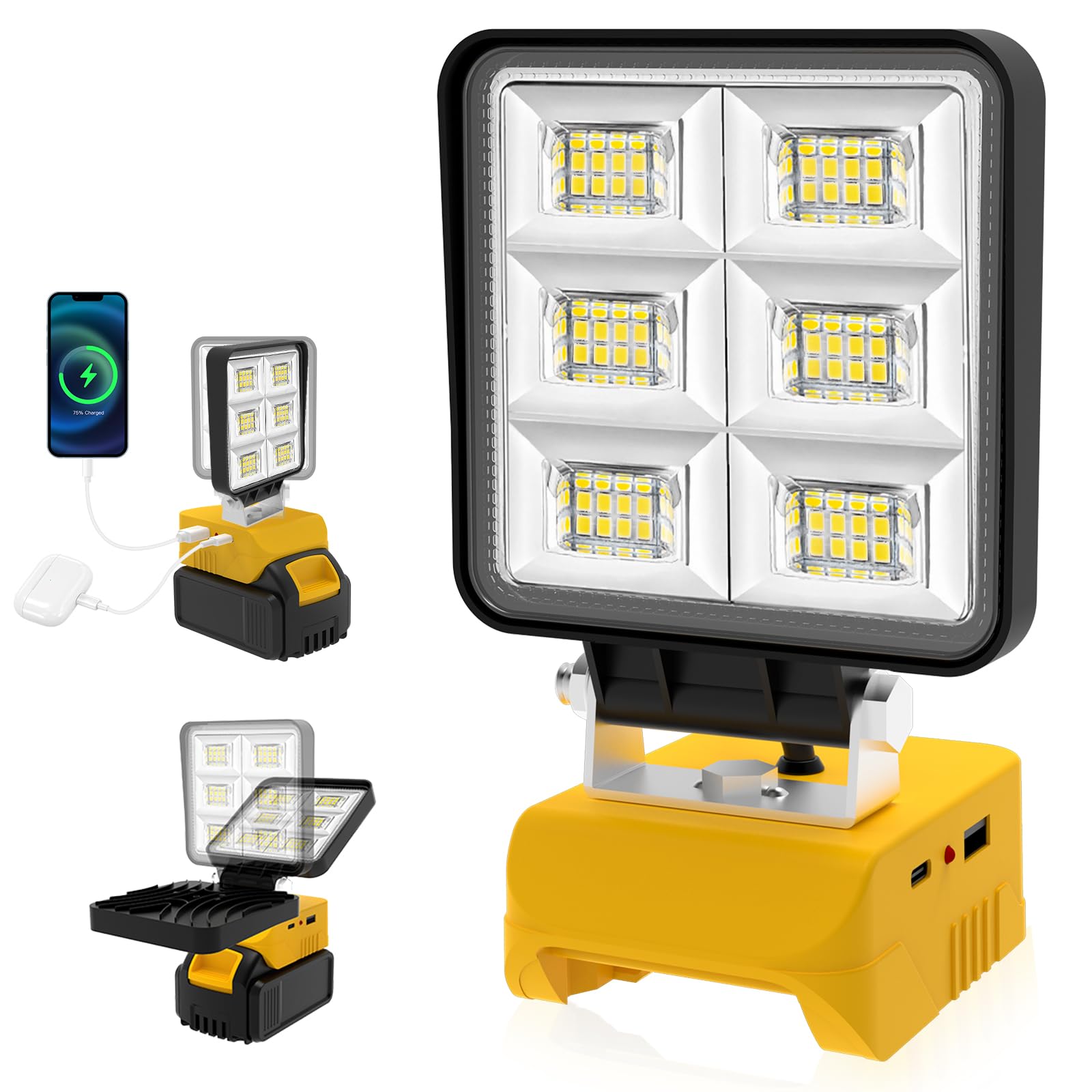 T-SUNiceM Cordless LED Work Light Compatible with Dewalt 20V Max Battery,5200LM Flashlight 20v, Flood Battery Work Light 140Adju