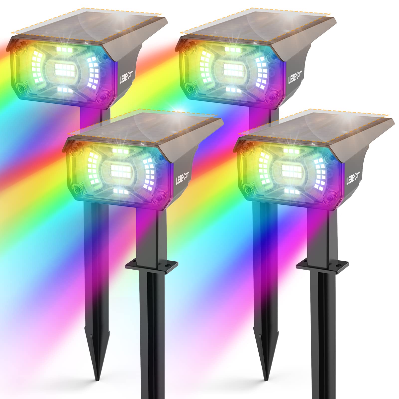 Lerekam 4 Pack Color Changing Solar Spotlights - Waterproof Rgbw Outdoor Lights With 9 Modes
