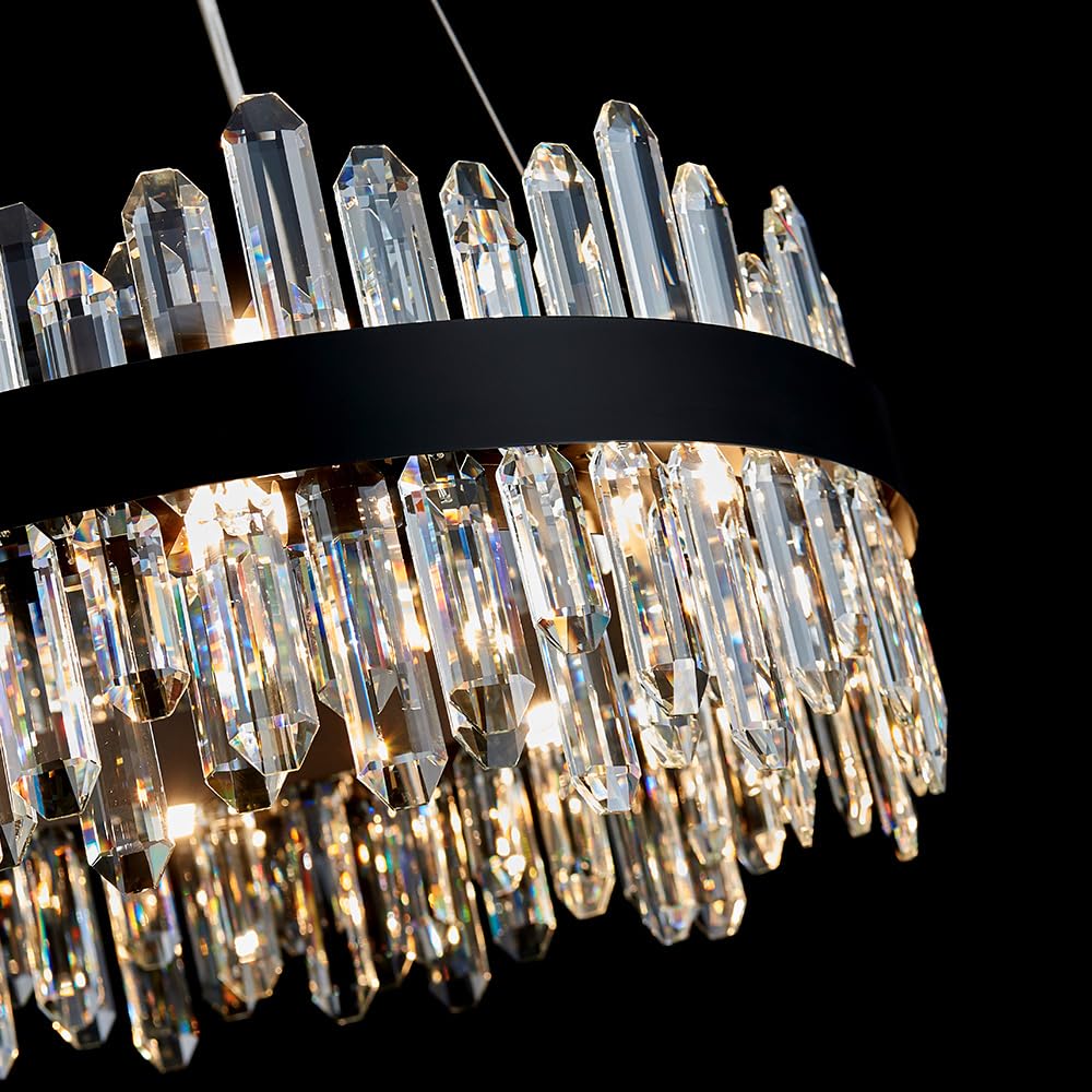 Lizztree Black Modern Oval Crystal Chandelier, 24-Lights Luxury Chandeliers 2-Tiers K9 Crystal Chandelier Pendant, Light Fixture