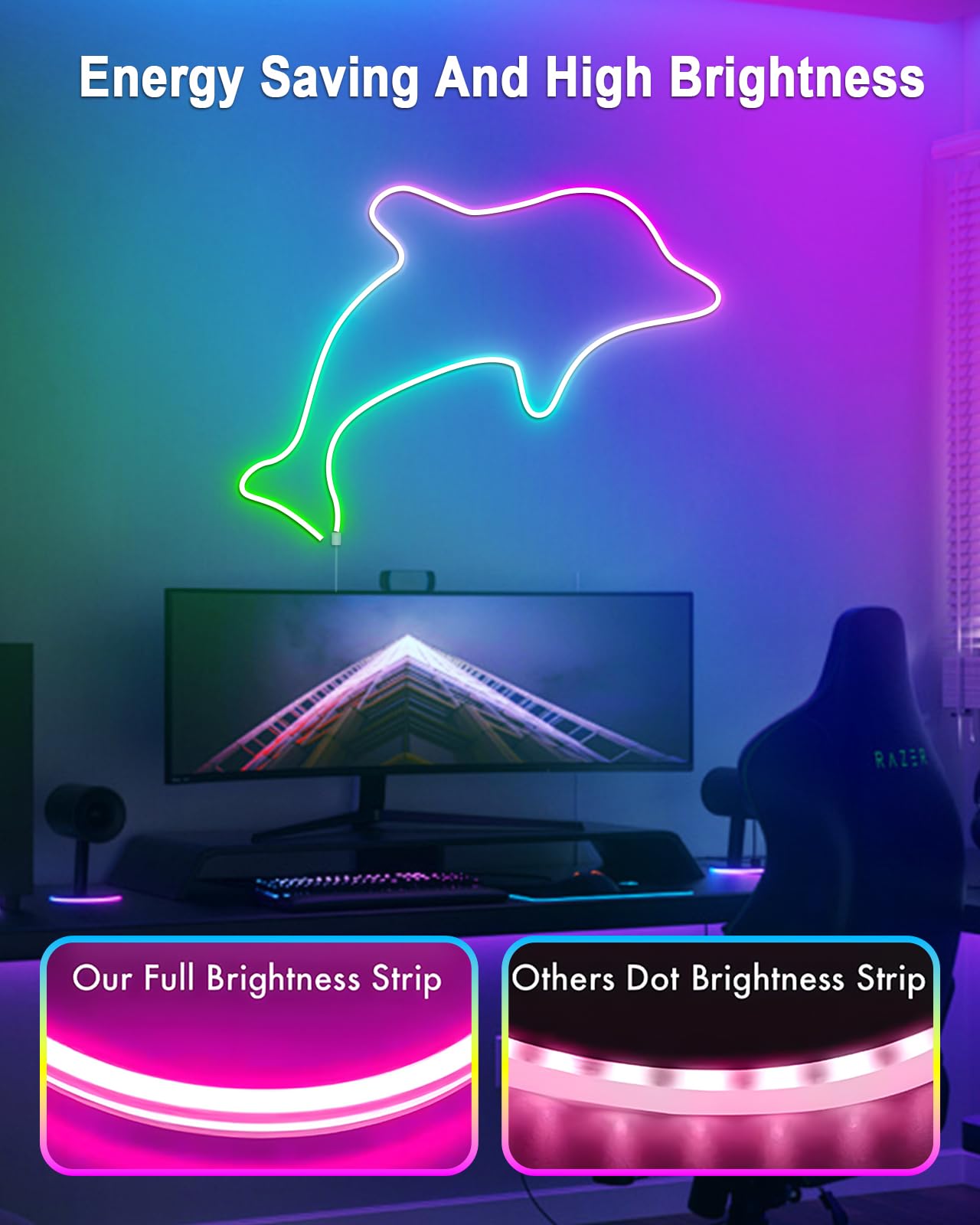 Vrribonx LED Neon Rope Lights, 60FT RGB, Flexible, Waterproof, App/Remote Control, Model V60-01