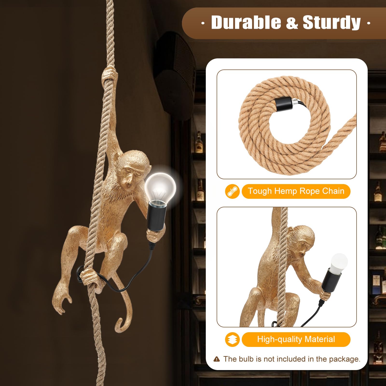 Huashuani Creative Monkey Hanging Lamp, Monkey Shape Decoration Chandelier, Industrial Retro Edison Ceiling Pendant Light Fixtur