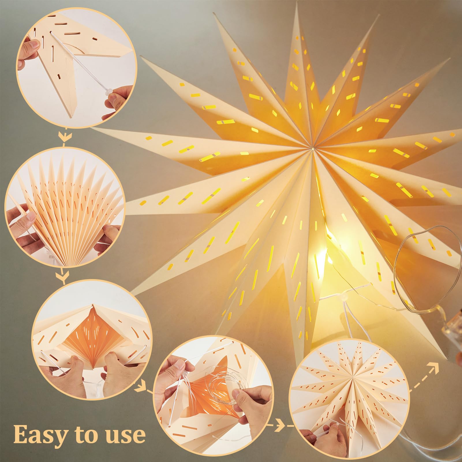 Sunbeauty 14-Pointed 18 Inch Hollow Out Paper Star Lanterns Brown White Christmas Lanterns Hanging Lamp Paper Decorations Shade
