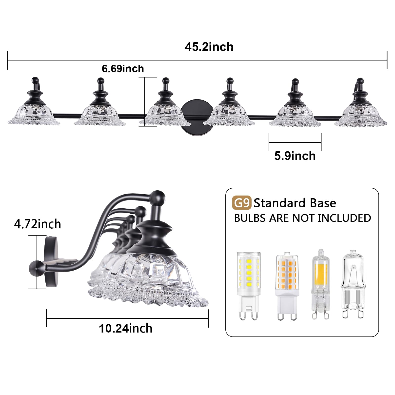 Xiedun 45'' Bathroom Light 6 Light Black Vanity Light Farmhouse Vanity Lights Vanity Lighting Fixtures (Exclude G9 Bulb)