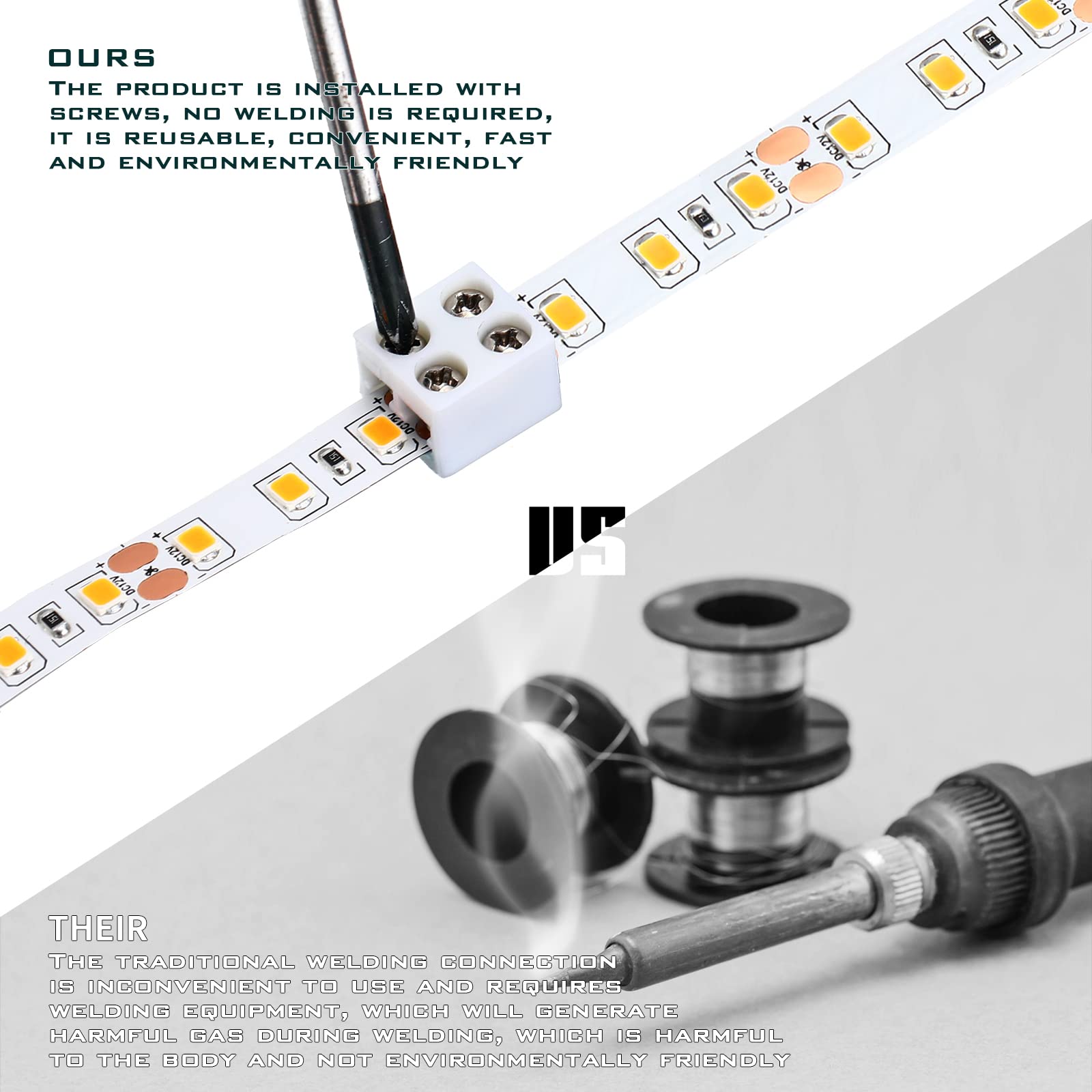 100 Pack Solderless Led Tape To Tape Connectors Tighten Screw Terminal Blocks 2 Pin 8Mm Connector With Screwdriver Connector For