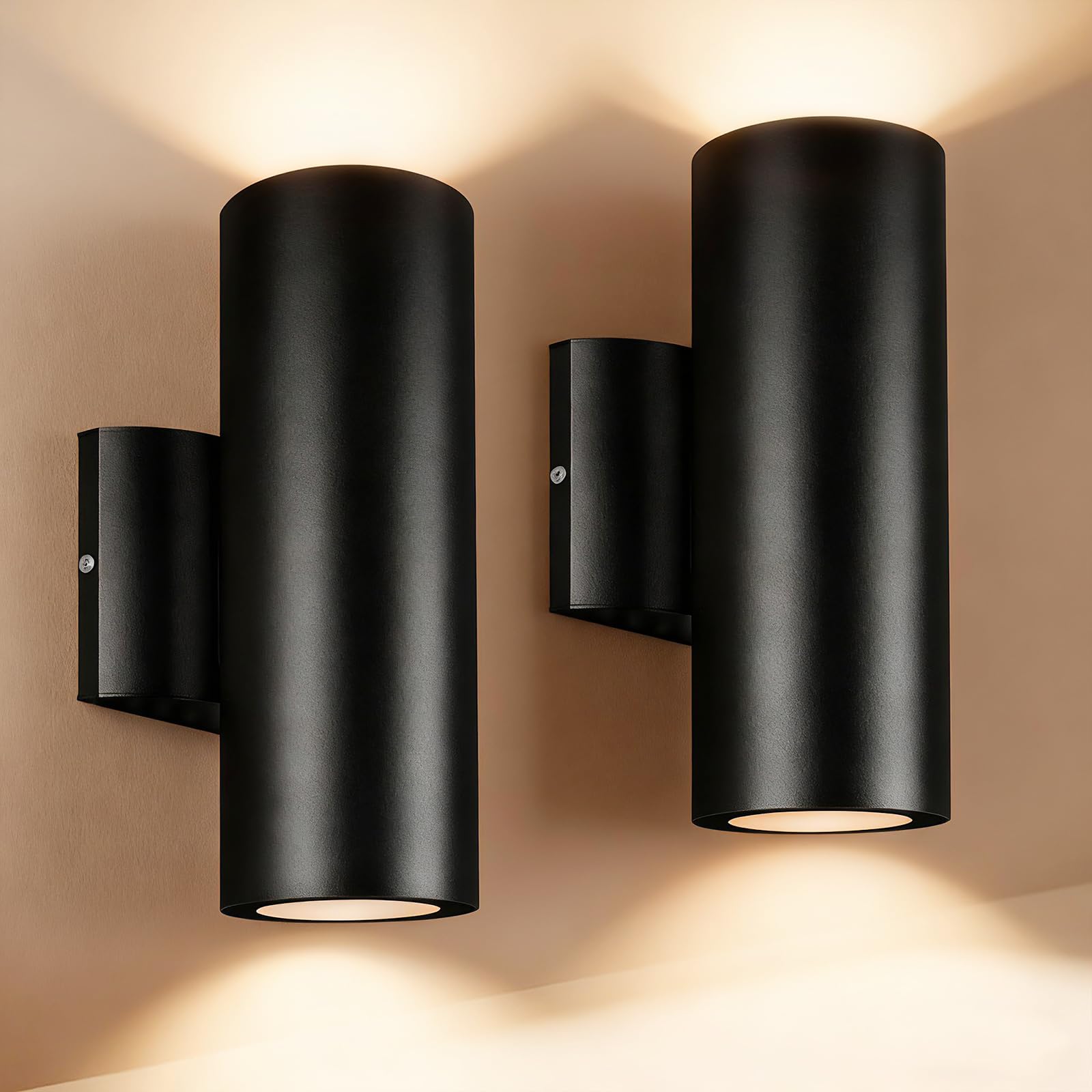 DSJJBLL Outdoor Cylinder Wall Lights 10.24 2 Pack, 2700K Warm White,Up Down Lights, Matte Black Waterproof Wall Sconce, Aluminum
