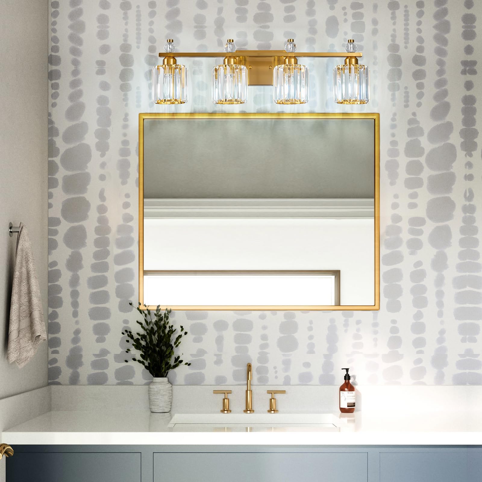 FDPBY 4-Light Bathroom Vanity Lights Modern Crystal Fixtures Gold Round Metal Model 291
