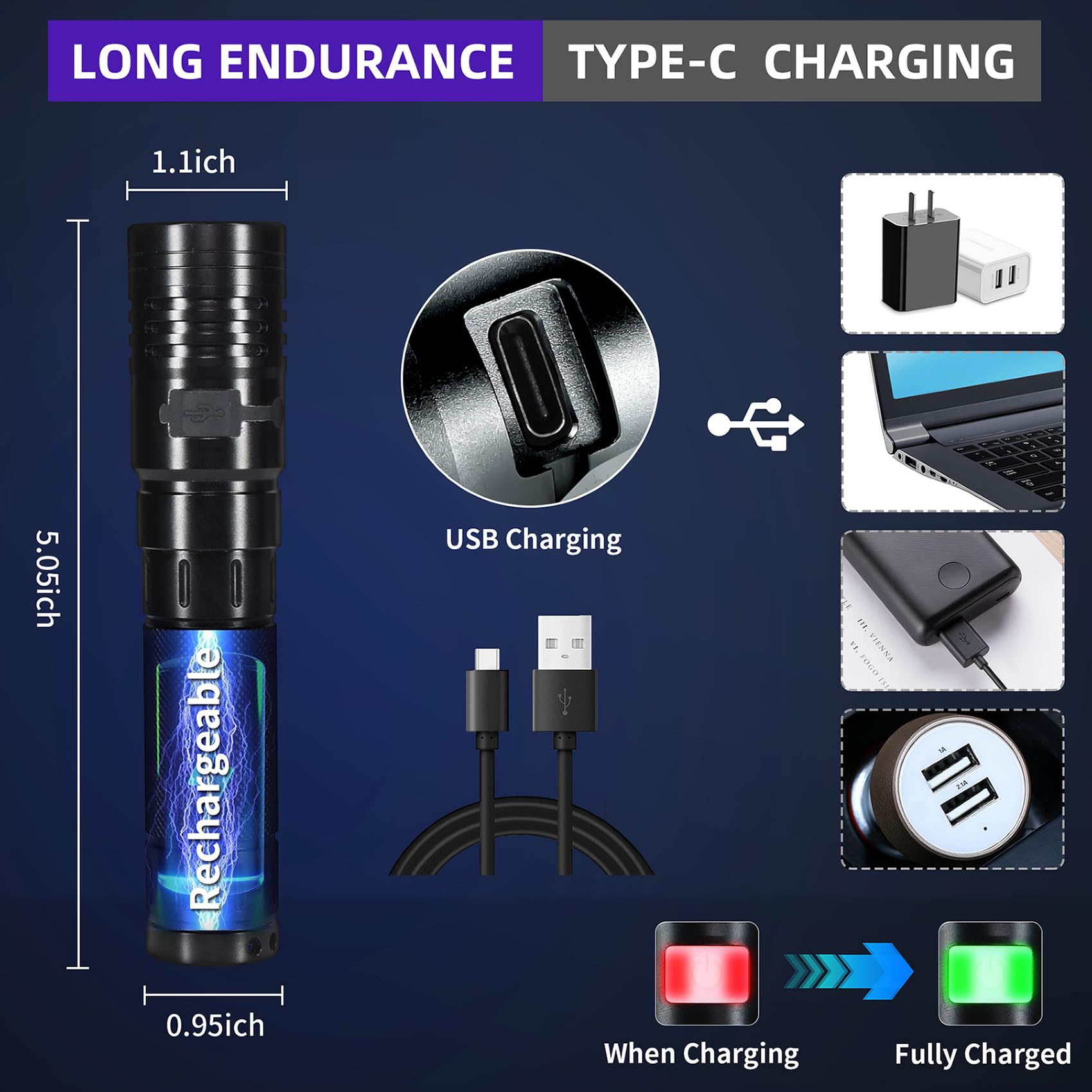DARKBEAM UV 365nm Flashlight - High Power 3 LEDs, Mini USB-C Rechargeable Woods Lamp, Detector for Pet Urine & Leak Detection, Model UF2201