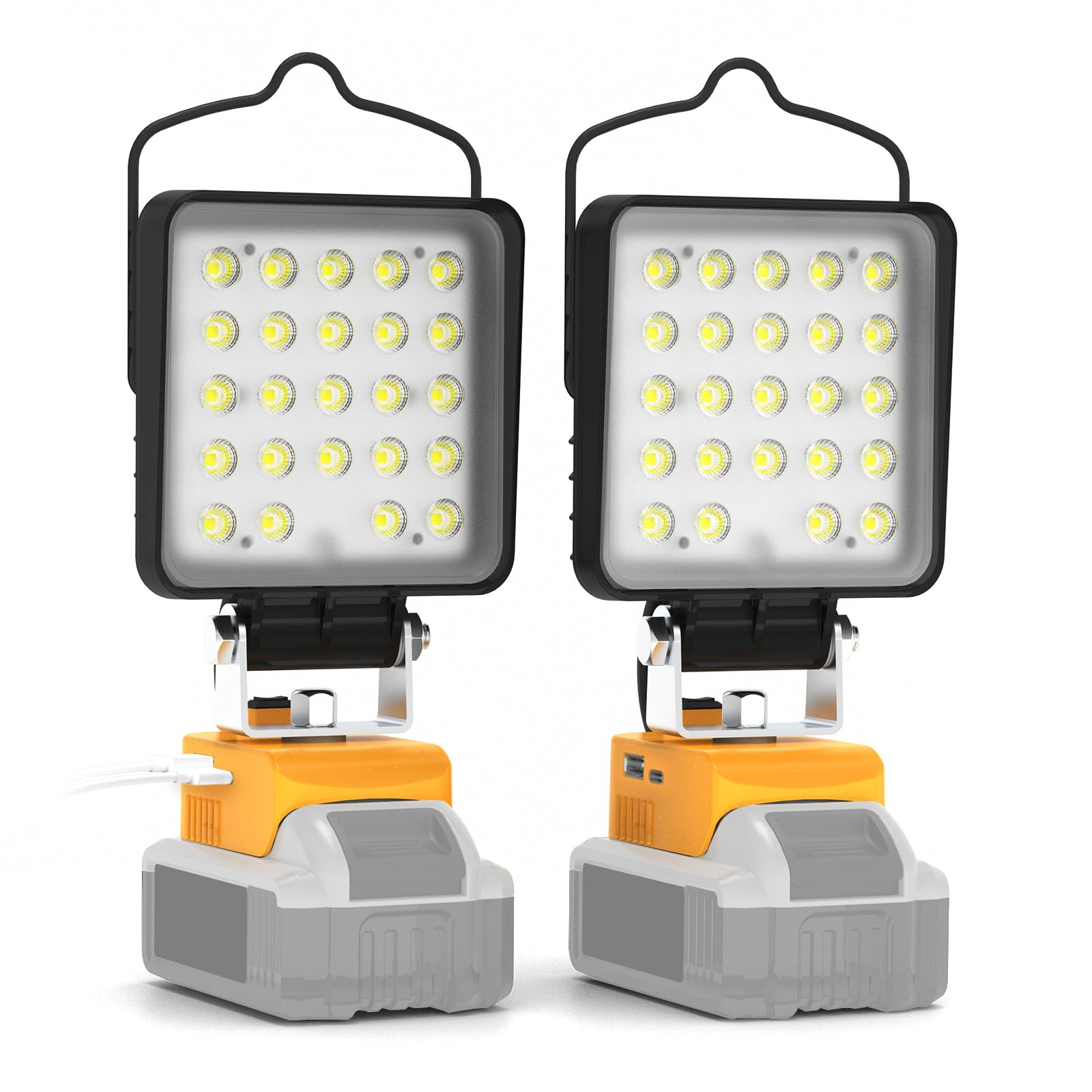 wokelux 2 Pack Cordless LED Work Light for Dewalt 20V Max Battery, 96W 10000LM Light with USB and Type-C Charging Port, Outdoor 
