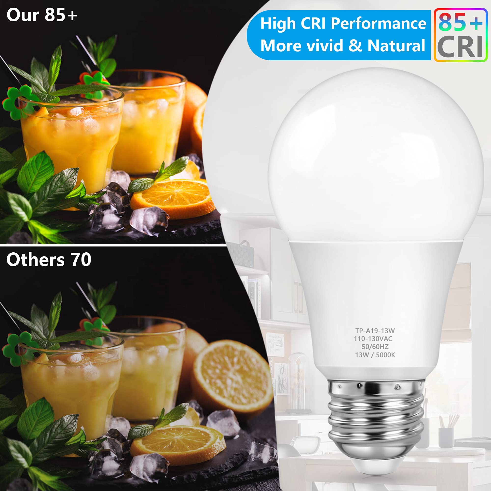 MAXvolador A19 LED Light Bulbs 100W Equivalent Daylight 5000K 1500 Lumens E26 Base 4-Pack