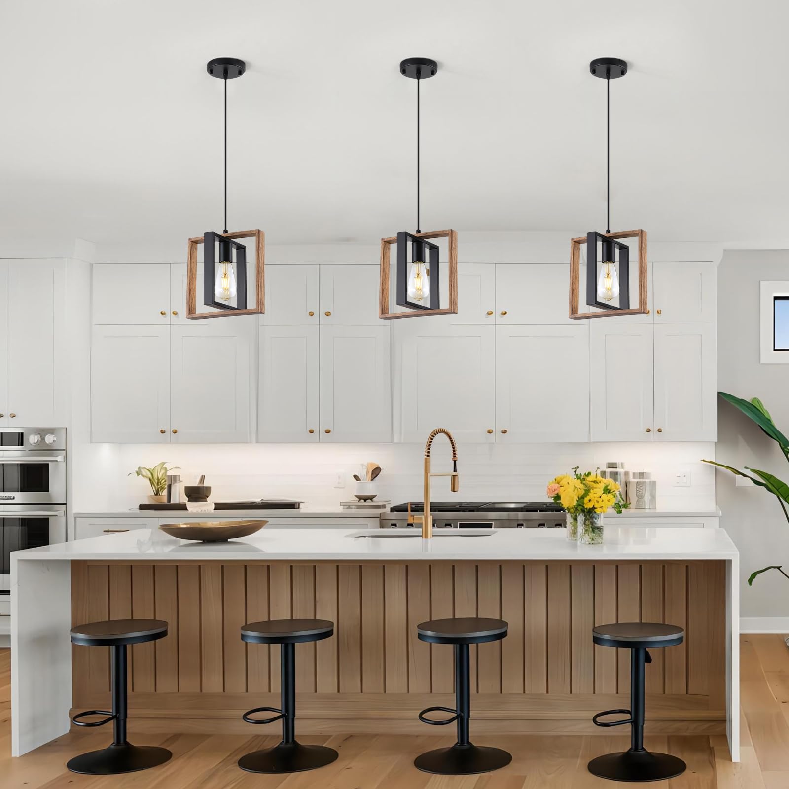 9MMML Industrial Pendant Light, Wood & Metal, 1 Light E26 Fixture, 9.5 inch, Farmhouse Style for Kitchen, Dining Room, Hallway