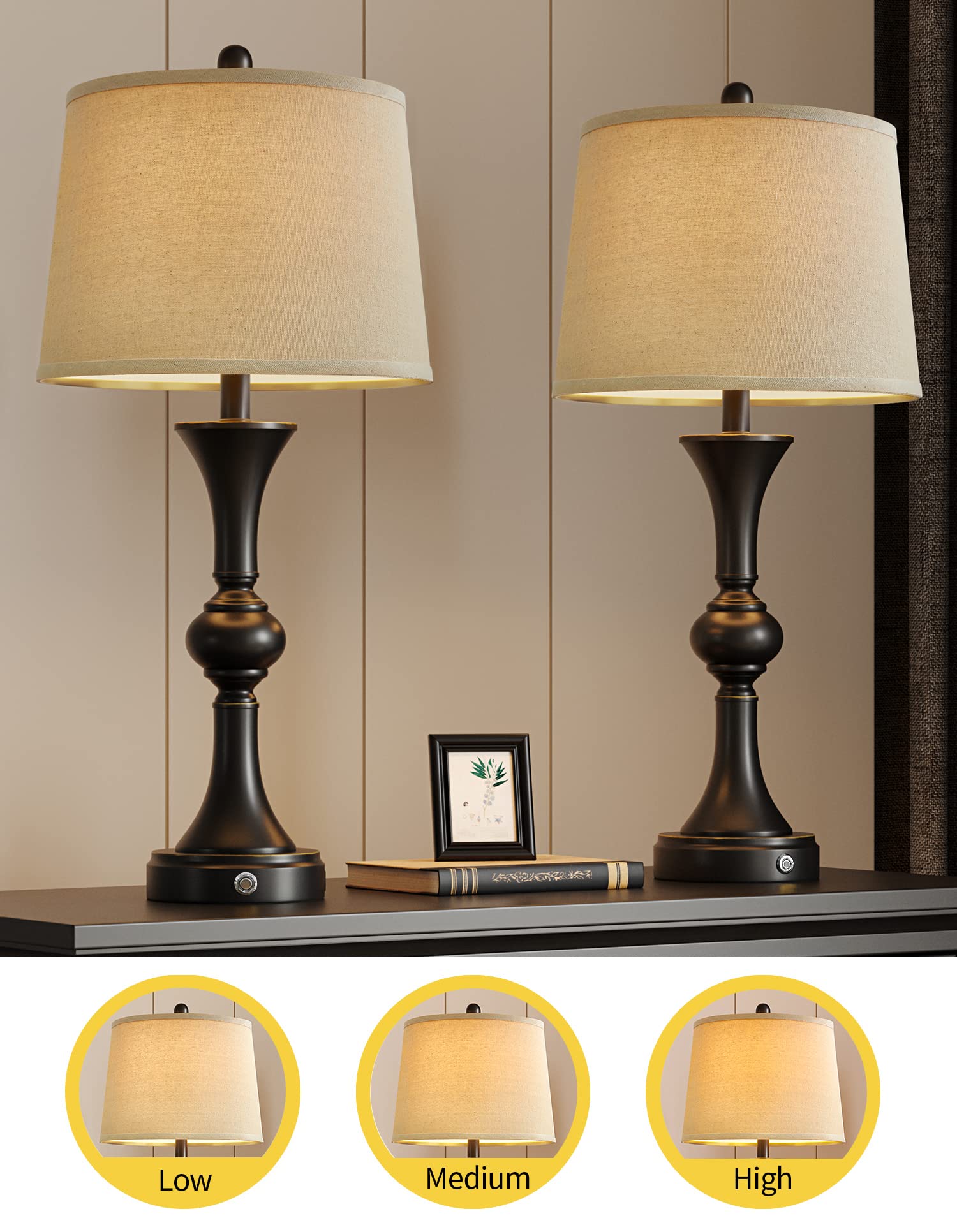 Oneach 28'' Table Lamps For Living Room Set Of 2, Bedside Lamps With 3 Way Dimmable Touch Lamps For Nightstand Bedroom Farmhouse