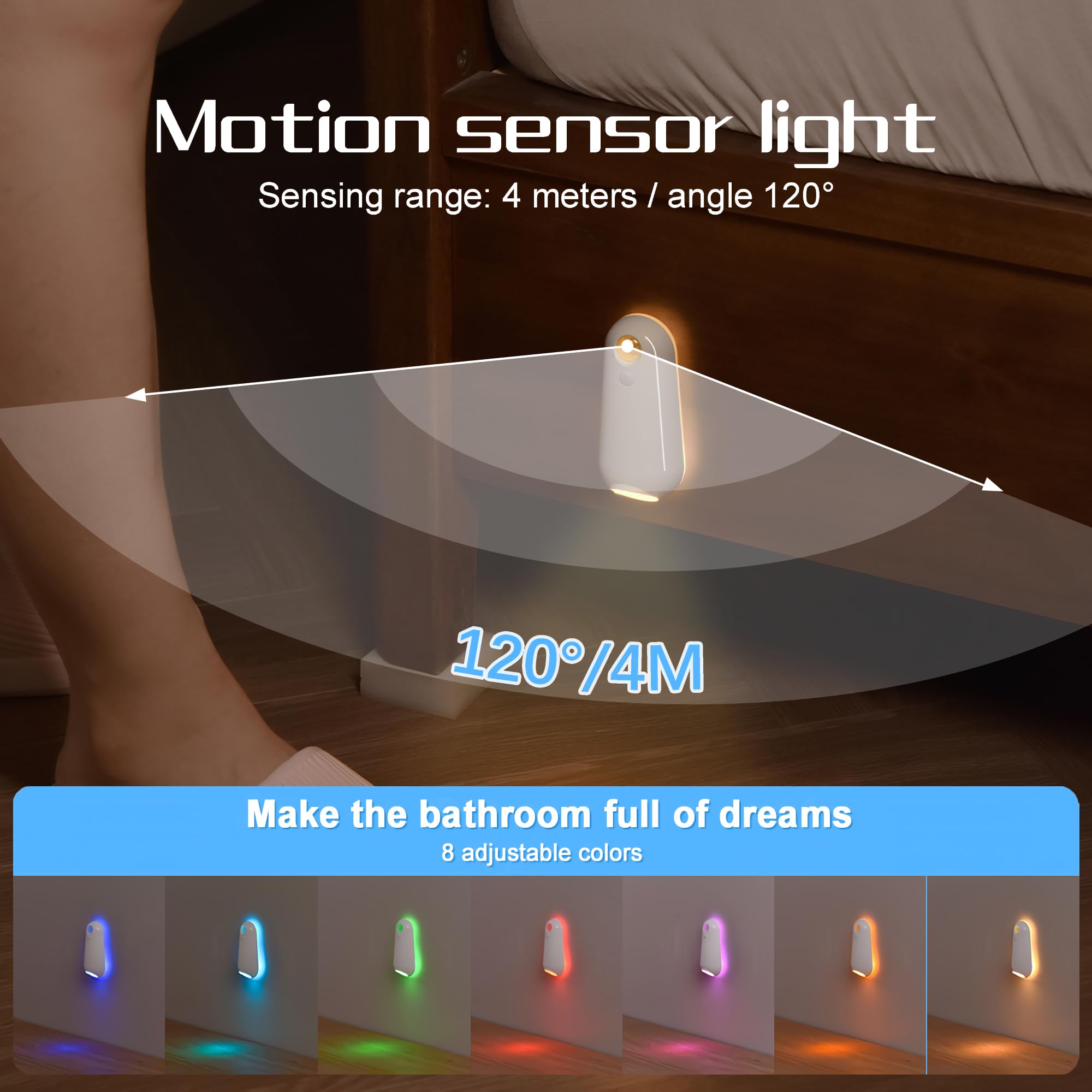 GOUTOOL Toilet Light Motion Sensor - 8 Color LED Night Light with Star Projection, Model TLN01, Rechargeable, 1 PCS