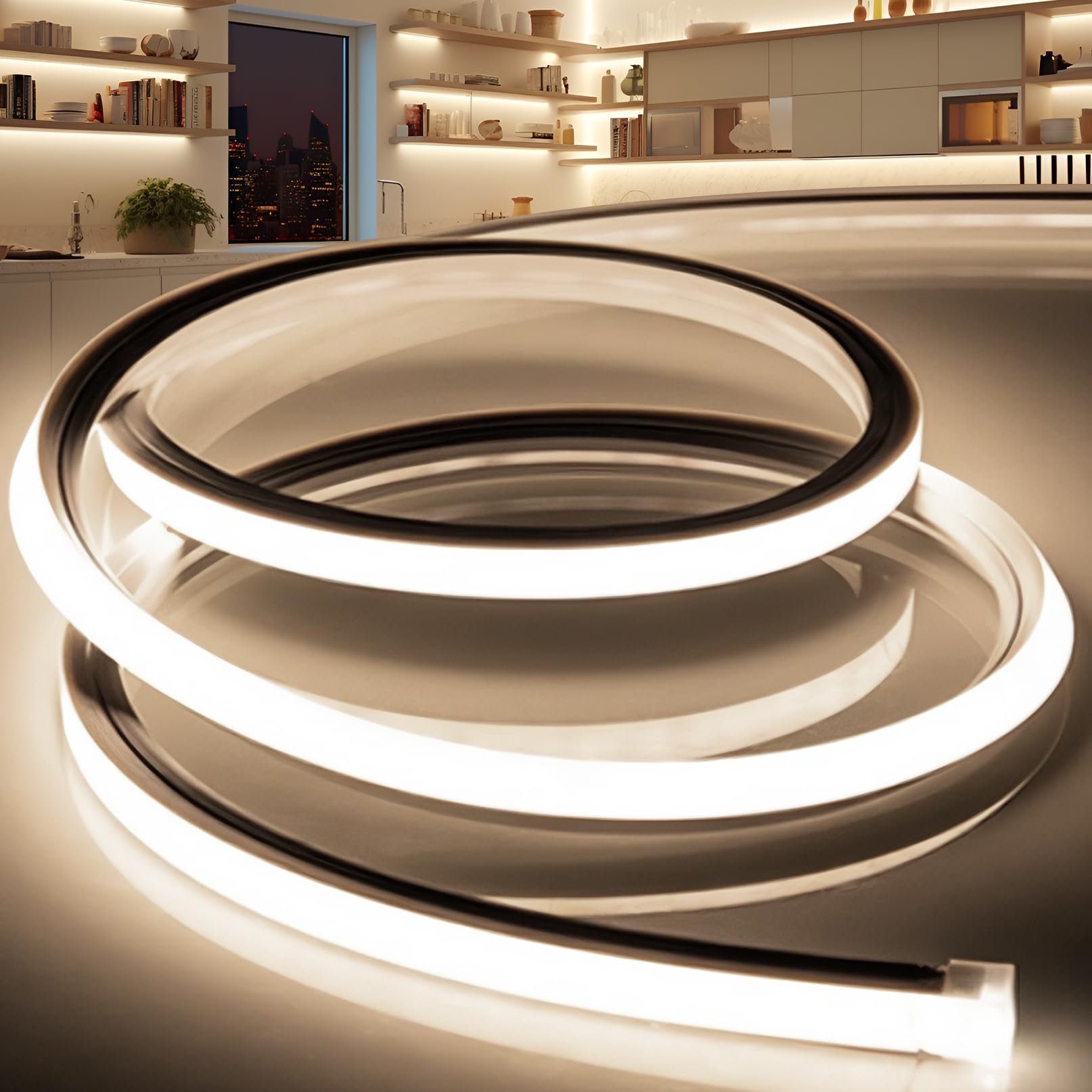 VOEWT LED Band Lights Neutral White 4000K 9.8ft 110-120V Neon Rope Lights Flexible Silicone Outdoor Waterproof Neon Band Lights for Bedroom Mirror Kitchen Cabinet  Living Room Halloween Decor