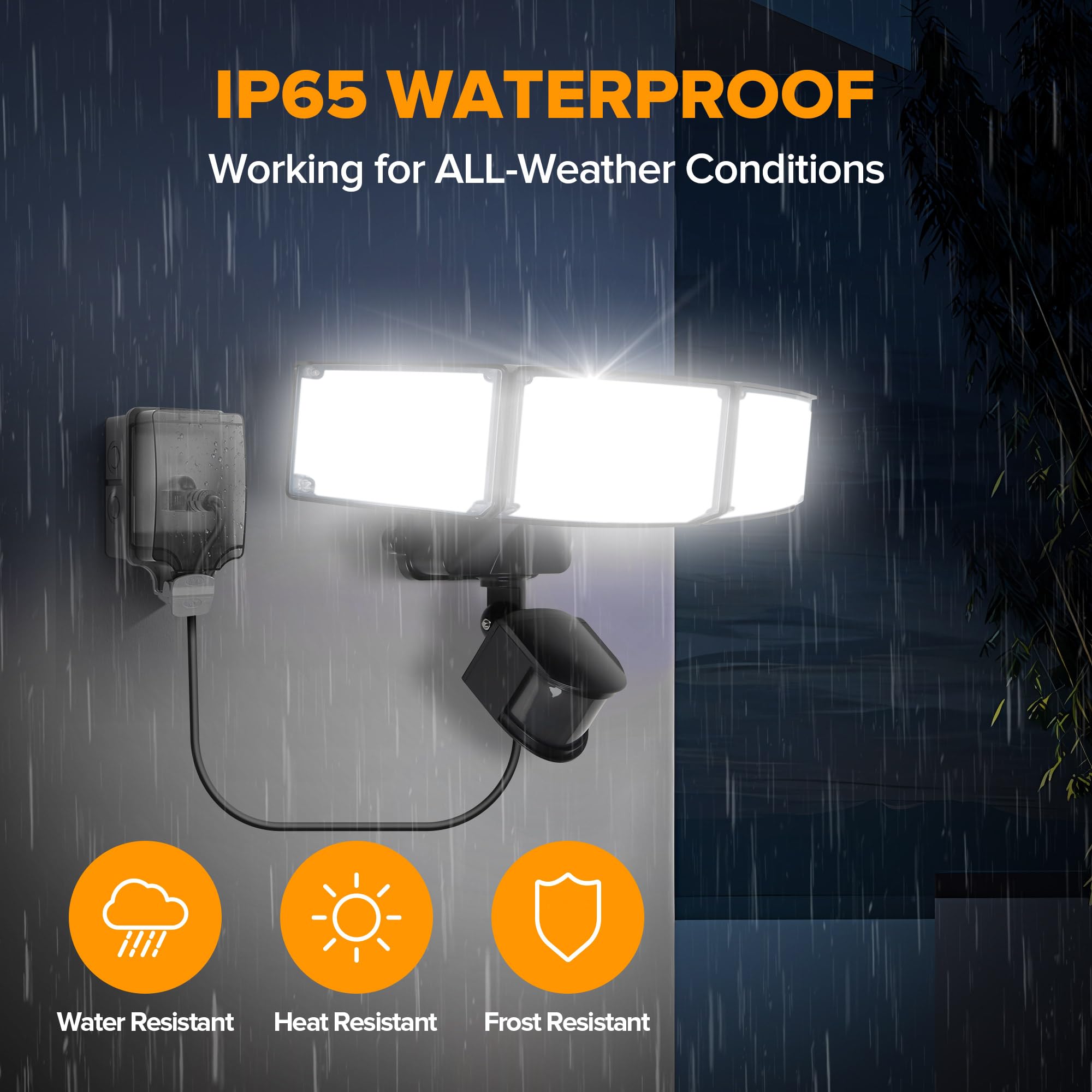 Lutec 49W Motion Sensor Outdoor Lights, 5500 Lm Plug In Flood Light Outdoor, Dusk To Dawn, Ip65 Waterproof Security Lighting, 50